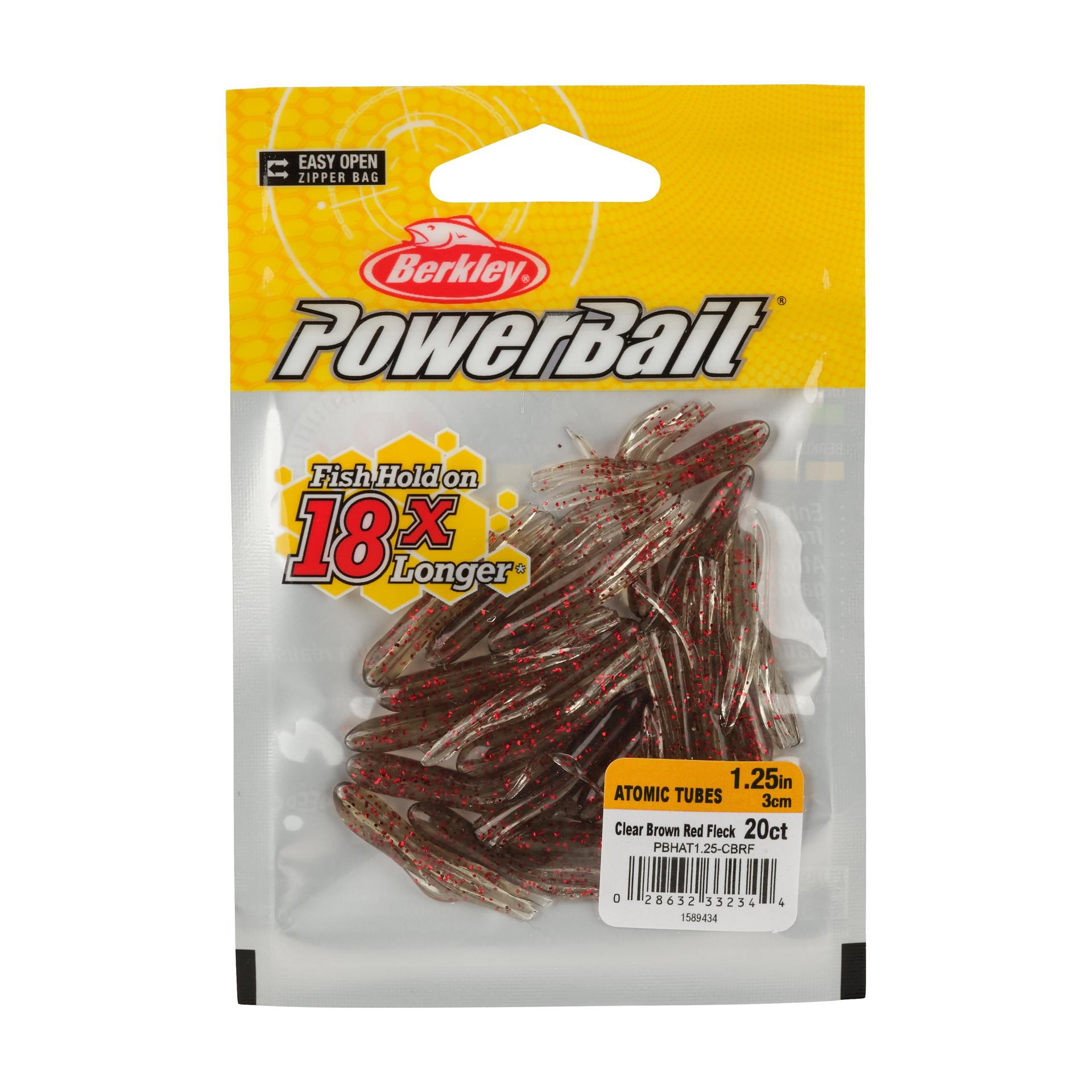 Berkley PowerBaitAtomicTubes ClearBrownRedFleck 1.25in PKG | Berkley Fishing