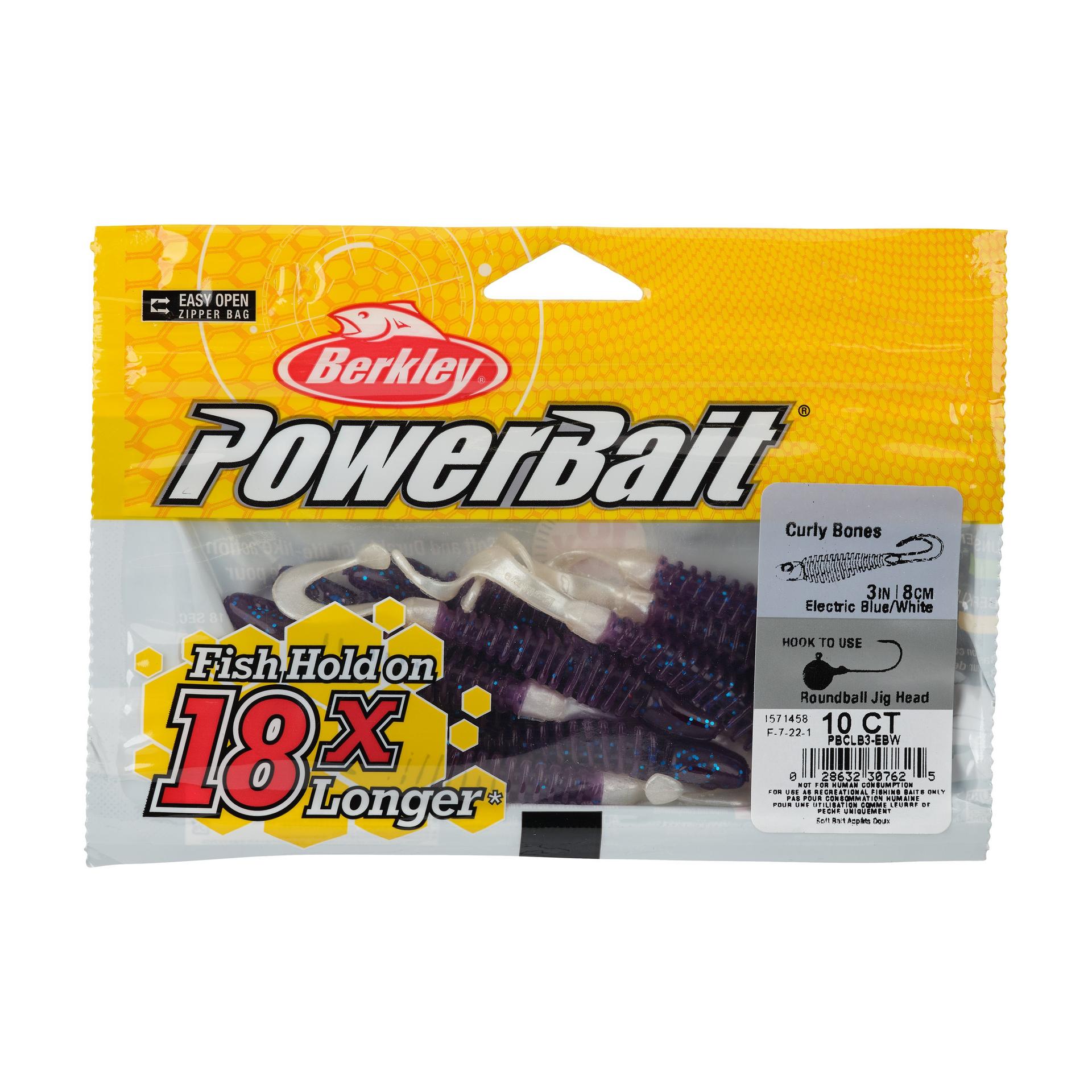 Berkley PowerBaitCurlyBones 3 ElectricBlueWhite PKG | Berkley Fishing