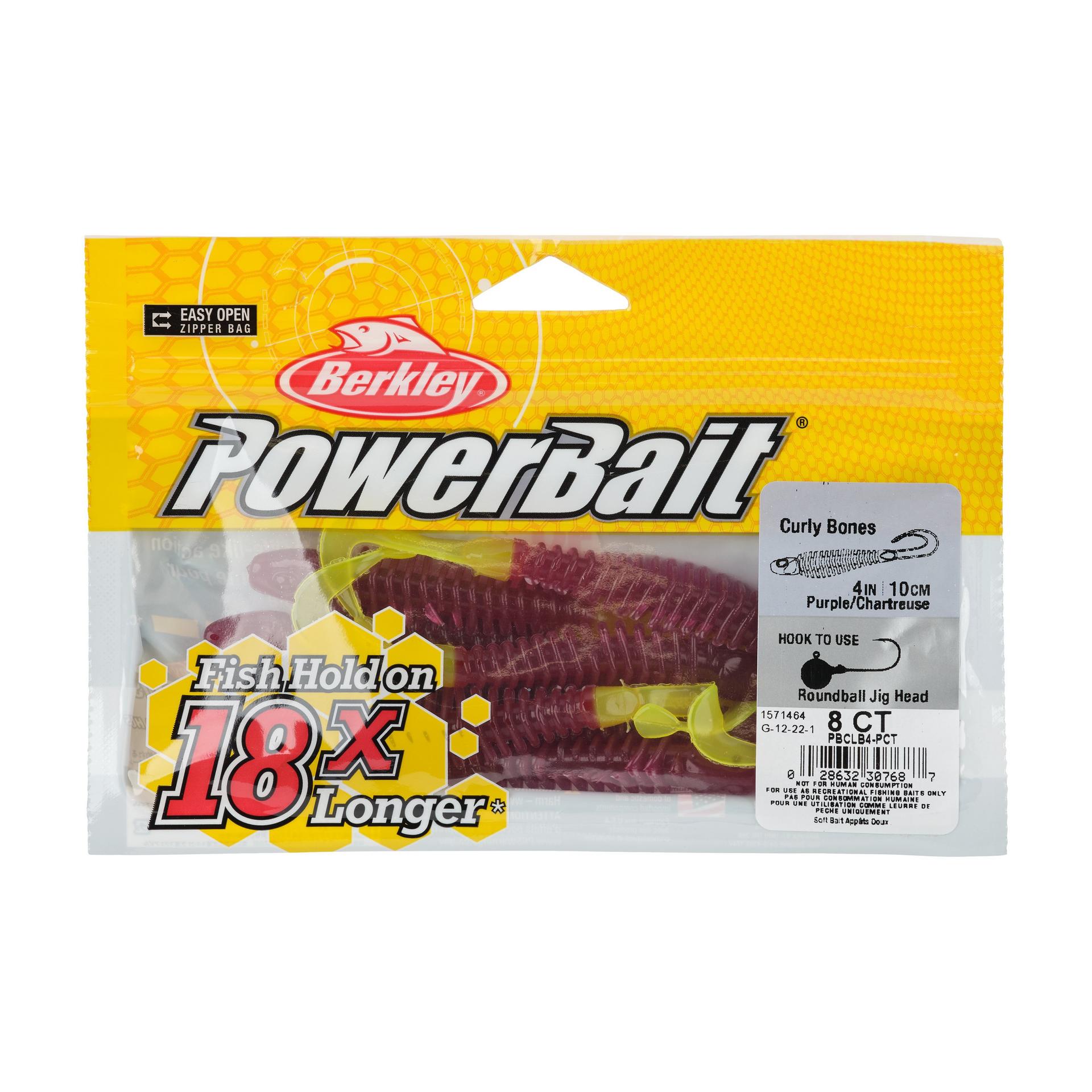 Berkley PowerBaitCurlyBones 4 PurpleChartreuse PKG | Berkley Fishing