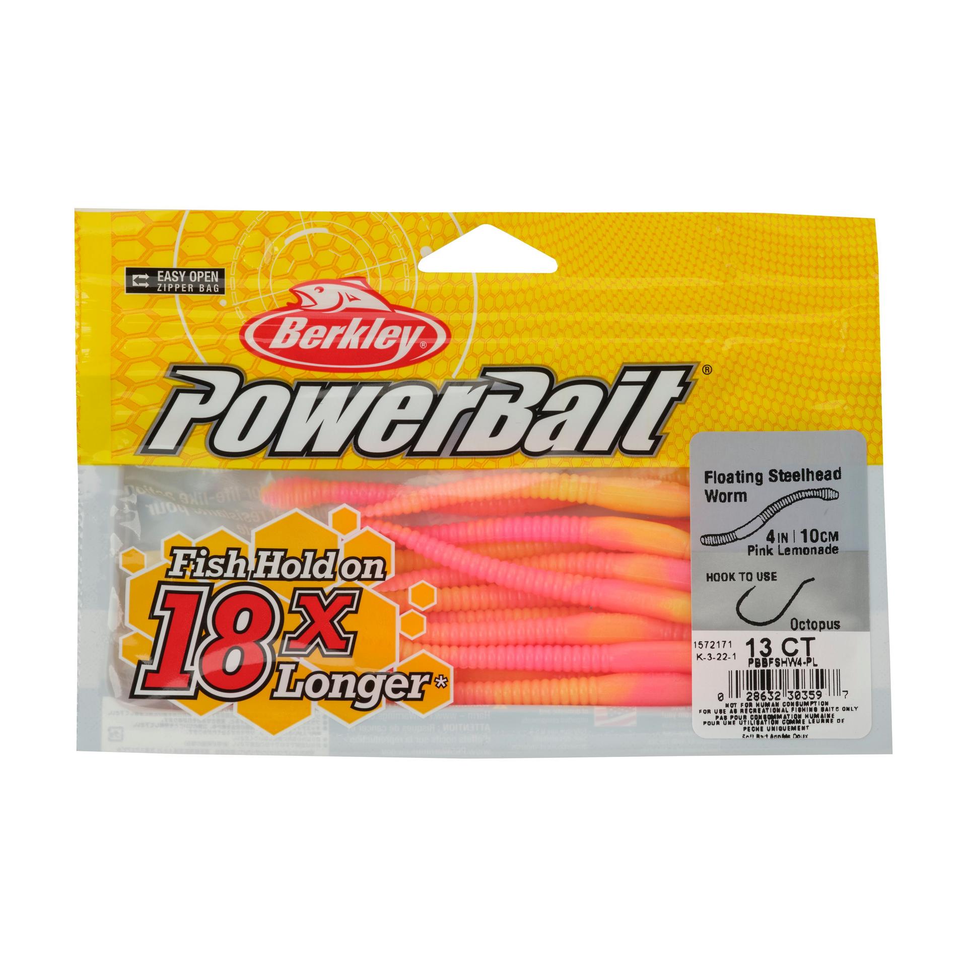 Berkley PowerBaitFloatingSteelheadWorm PinkLemonade 4in PKG | Berkley Fishing