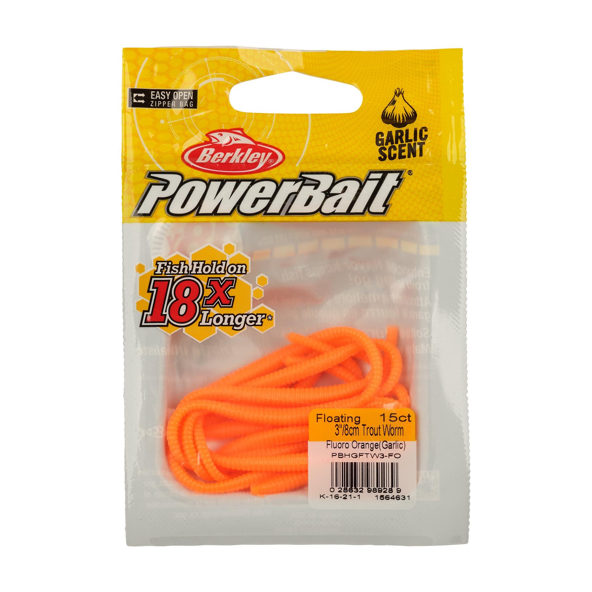 Berkley PowerBaitPowerFloatingTroutWorm Garlic FluorescentOrange PKG | Berkley Fishing