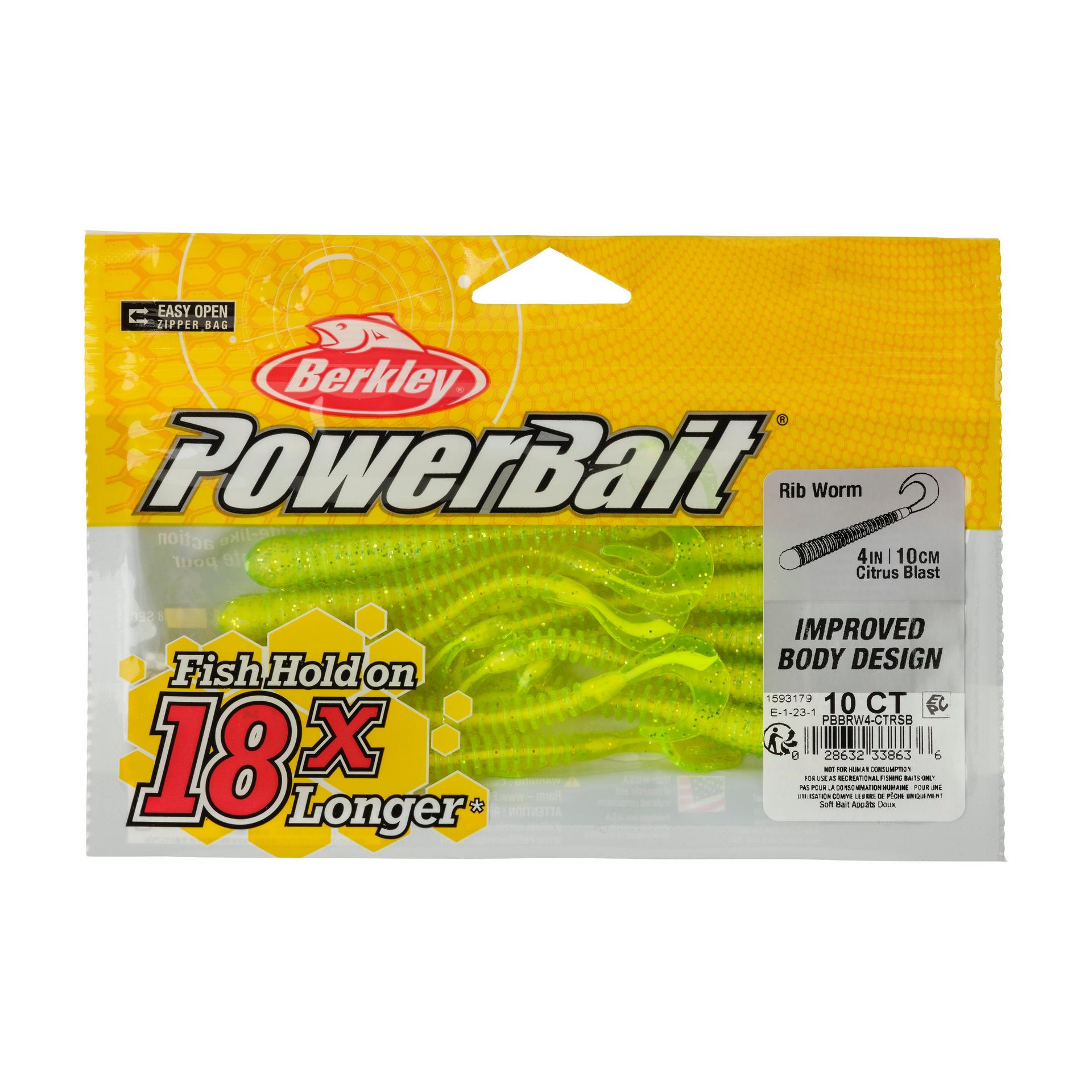 Berkley PowerBaitRibWorm CitrusBlast 4in PKG | Berkley Fishing