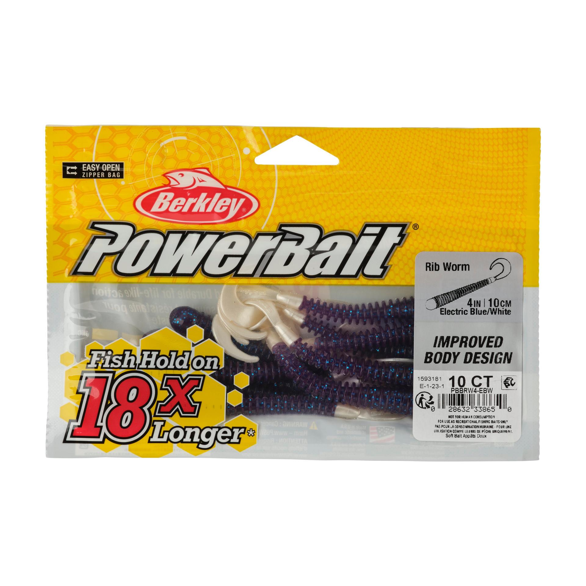 Berkley PowerBaitRibWorm ElectricBlueWhite 4in PKG | Berkley Fishing