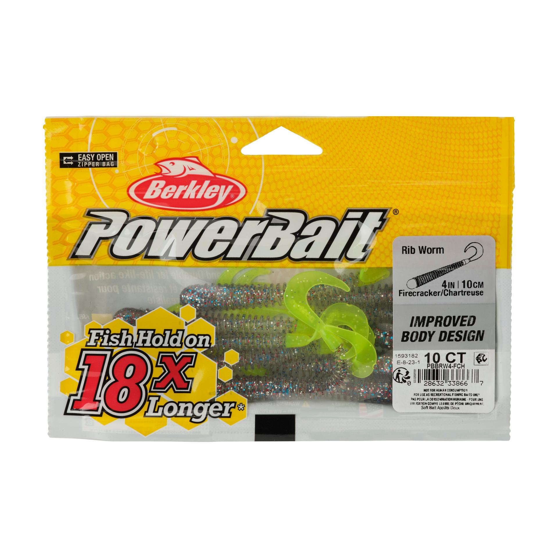 Berkley PowerBaitRibWorm FirecrackerChartreuse 4in PKG | Berkley Fishing