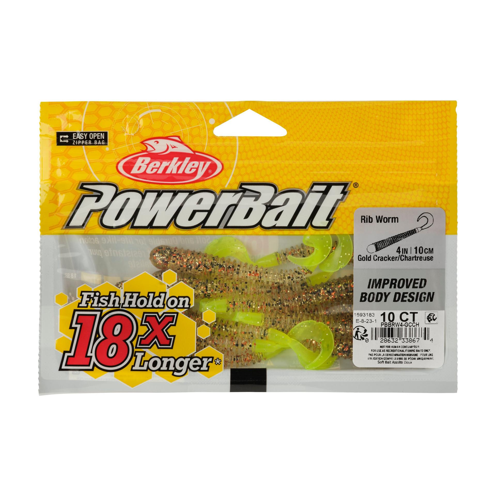 Berkley PowerBaitRibWorm GoldCrackerChartreuse 4in PKG | Berkley Fishing