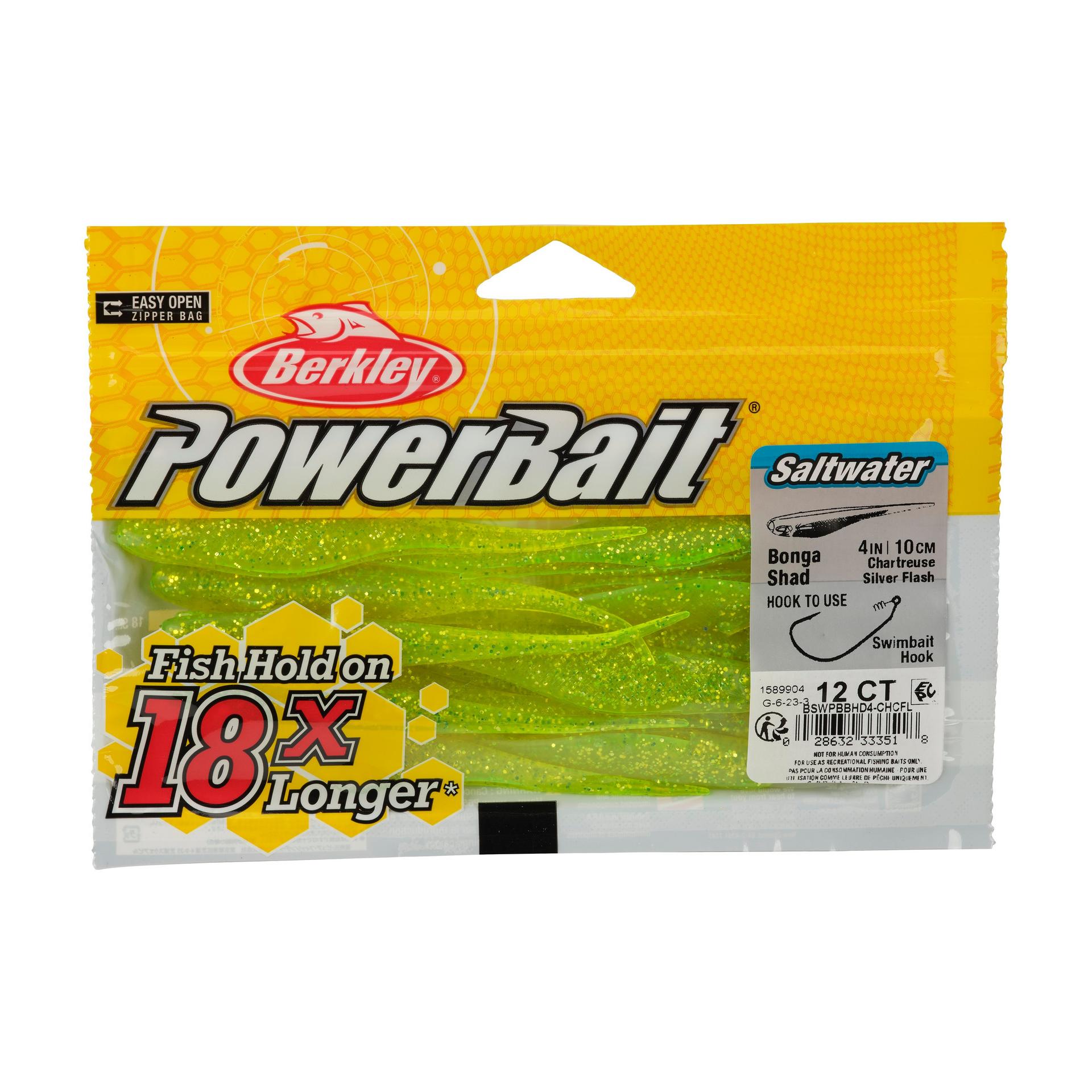 Berkley PowerBaitSaltwaterBongaShad ChartreuseSilverFlash 4in PKG | Berkley Fishing