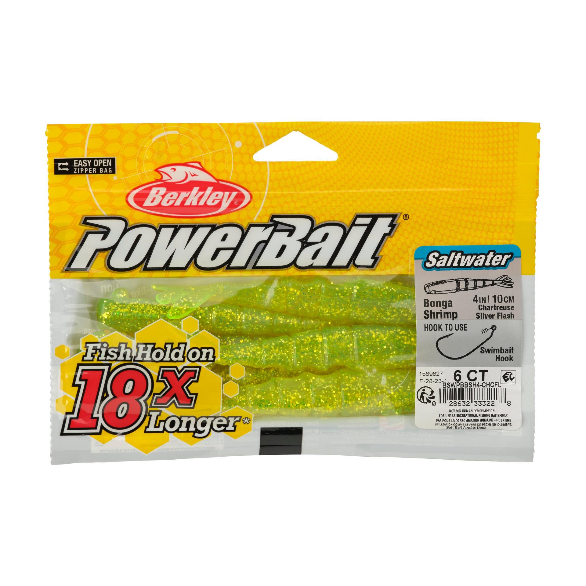 Berkley PowerBaitSaltwaterBongaShrimp ChartreuseSilverFlash 4in PKG | Berkley Fishing