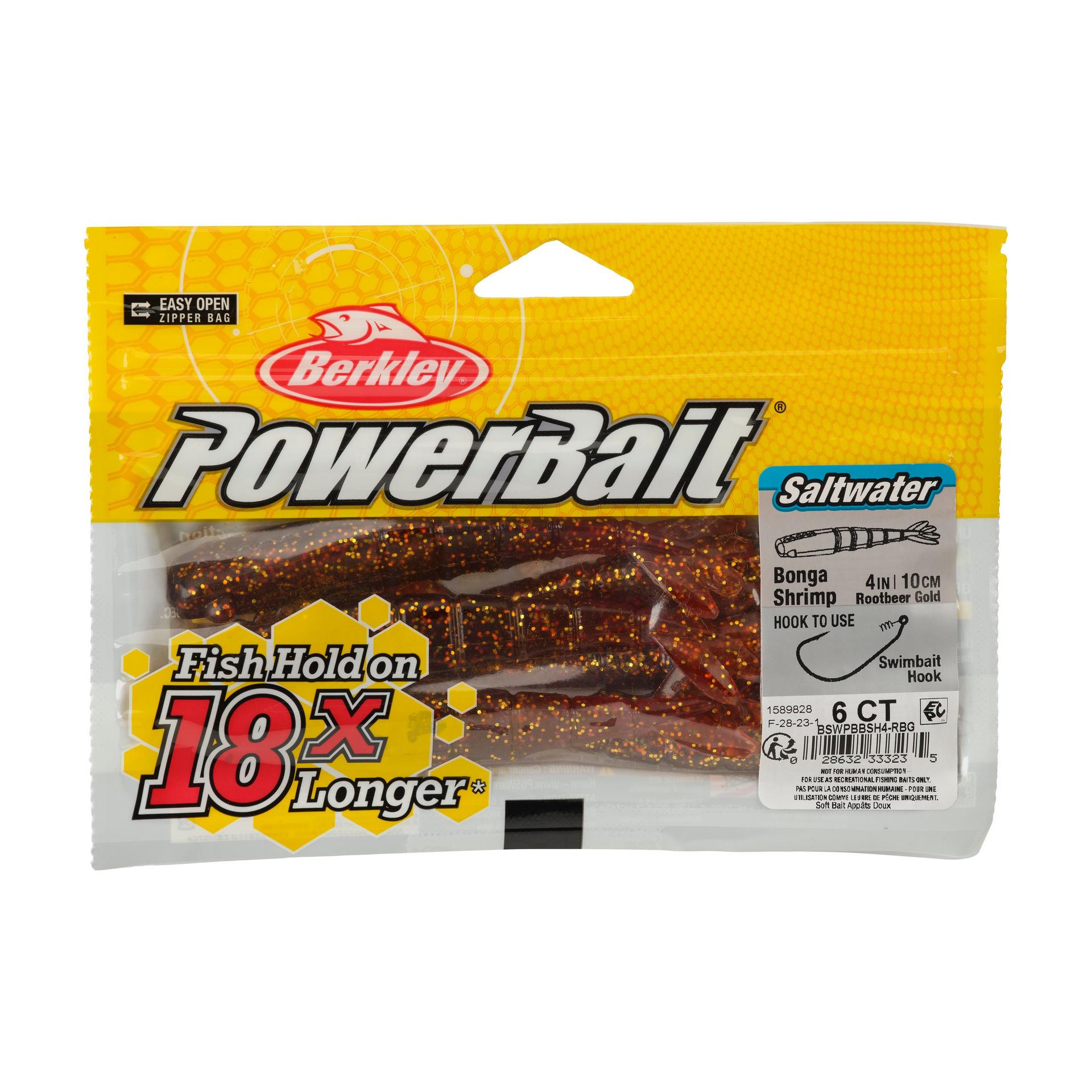 Berkley PowerBaitSaltwaterBongaShrimp RootBeerGold 4in PKG | Berkley Fishing