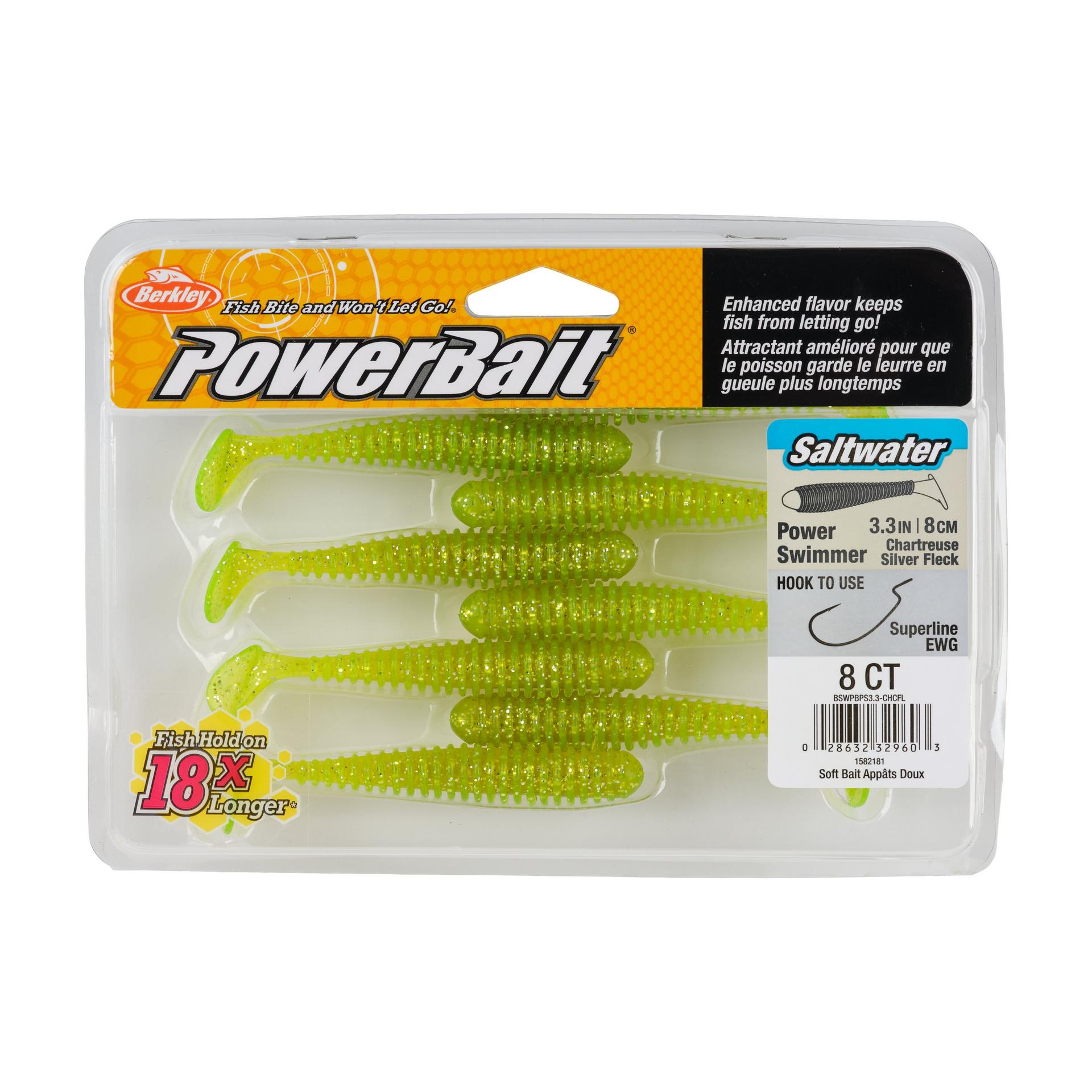 Berkley PowerBaitSaltwaterPowerSwimmer ChartreuseSilverFlash 3.3in PKG | Berkley Fishing