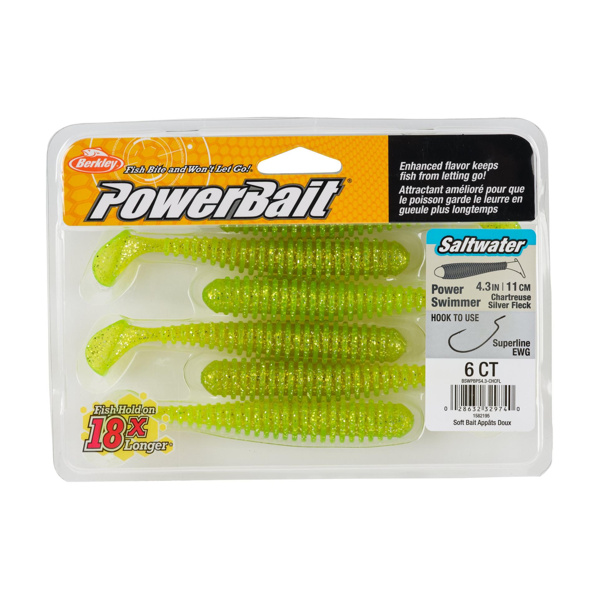 Berkley PowerBaitSaltwaterPowerSwimmer ChartreuseSilverFlash 4.3in PKG | Berkley Fishing