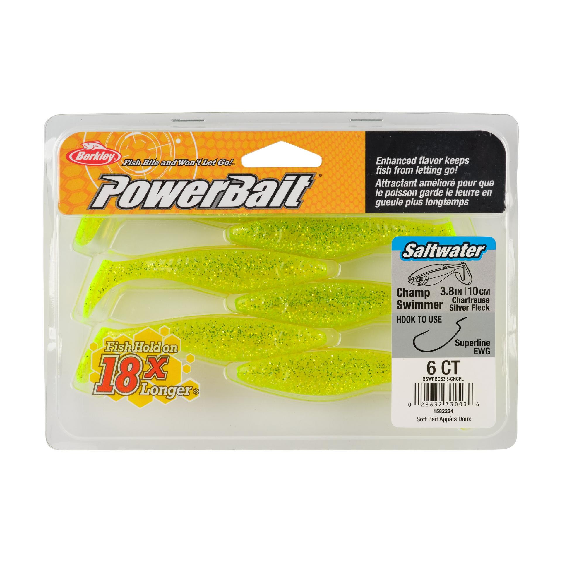 Berkley PowerBaitSaltwaterTheChampSwimmer ChartreuseSilverFlash 3.8in PKG | Berkley Fishing