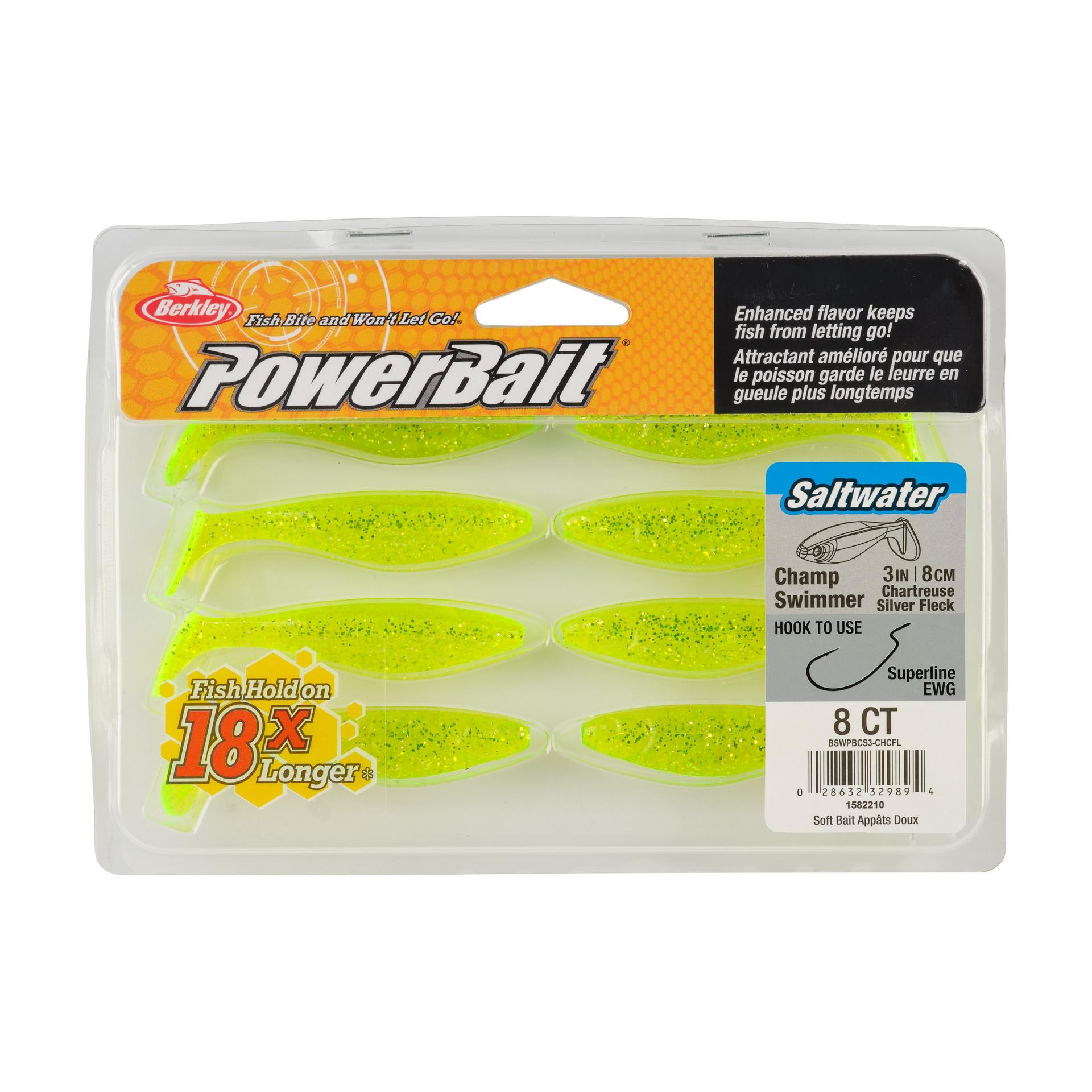 Berkley PowerBaitSaltwaterTheChampSwimmer ChartreuseSilverFlash 3in PKG | Berkley Fishing