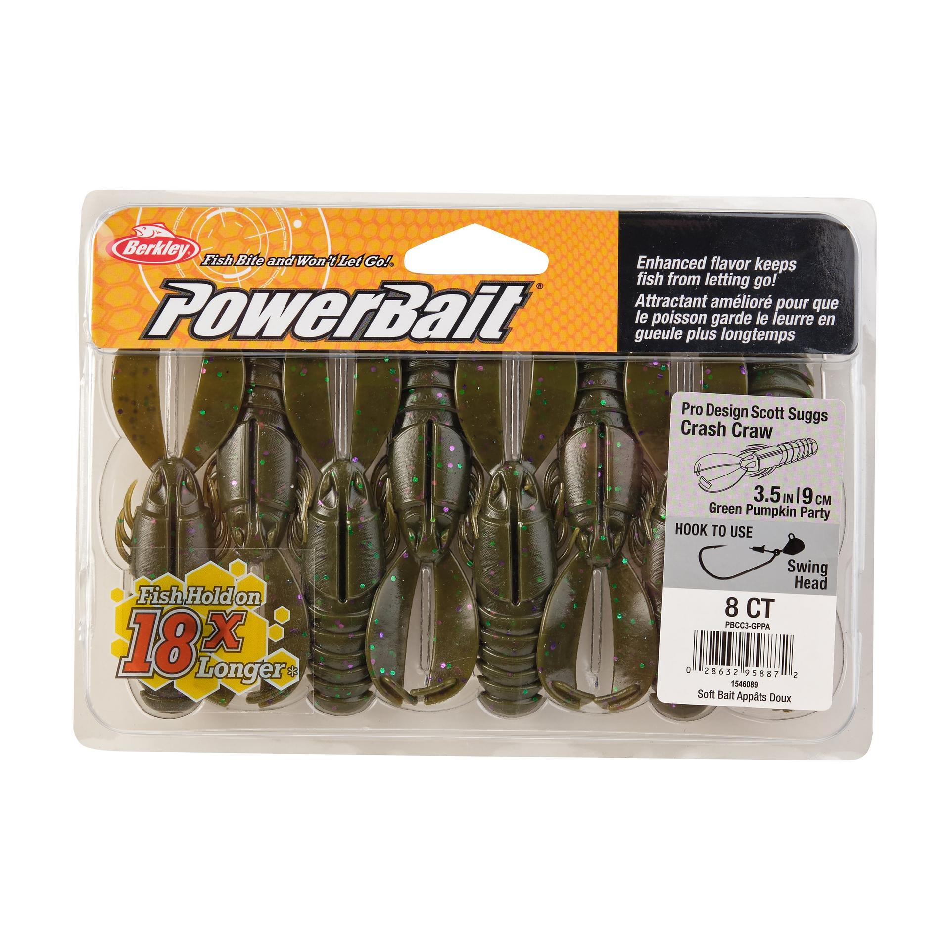 PowerBaitCrashCraw GreenPumpkinParty 3.5in PKG | Berkley Fishing