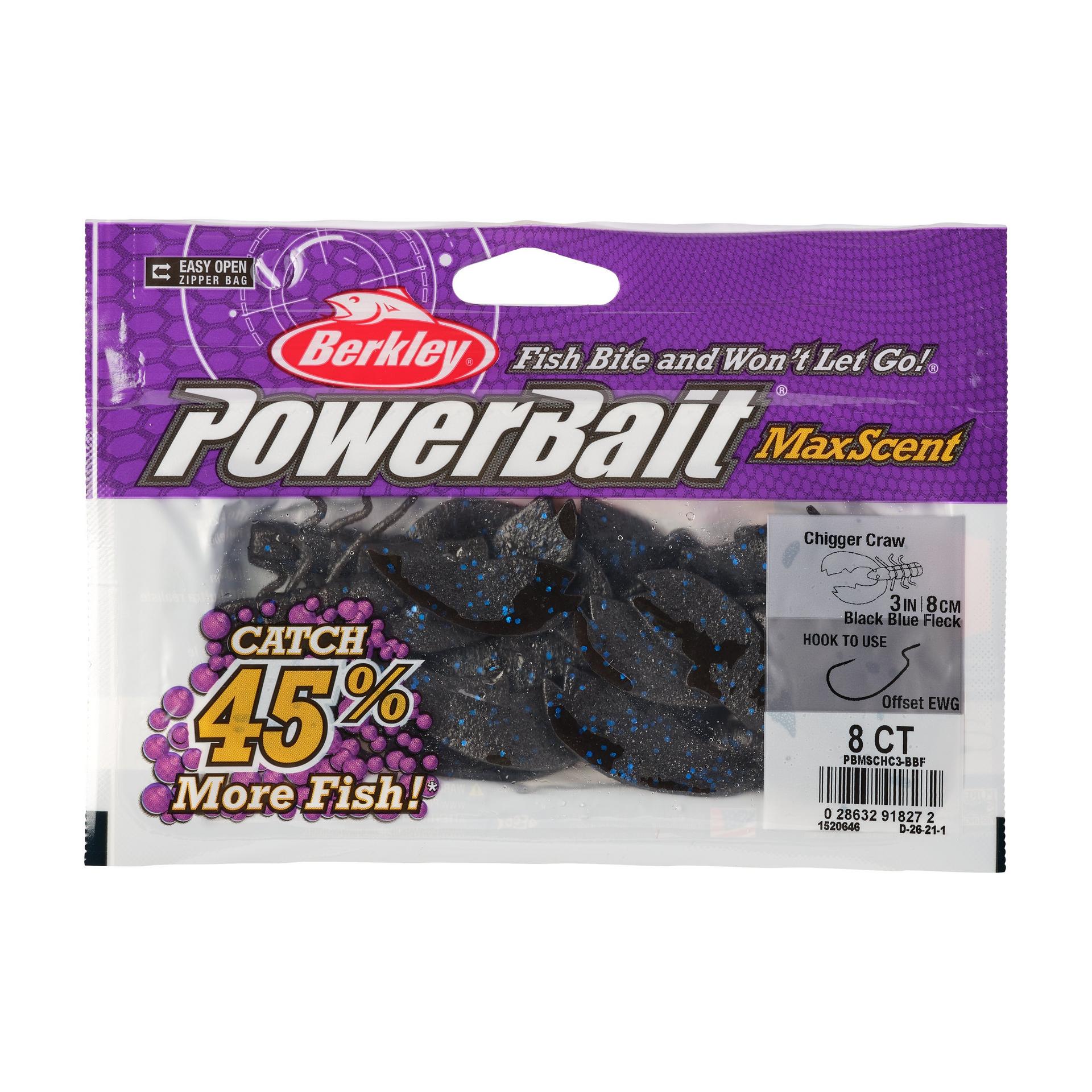 PowerBaitMaxScentChiggerCraw BlackBlueFleck 3in PKG | Berkley Fishing