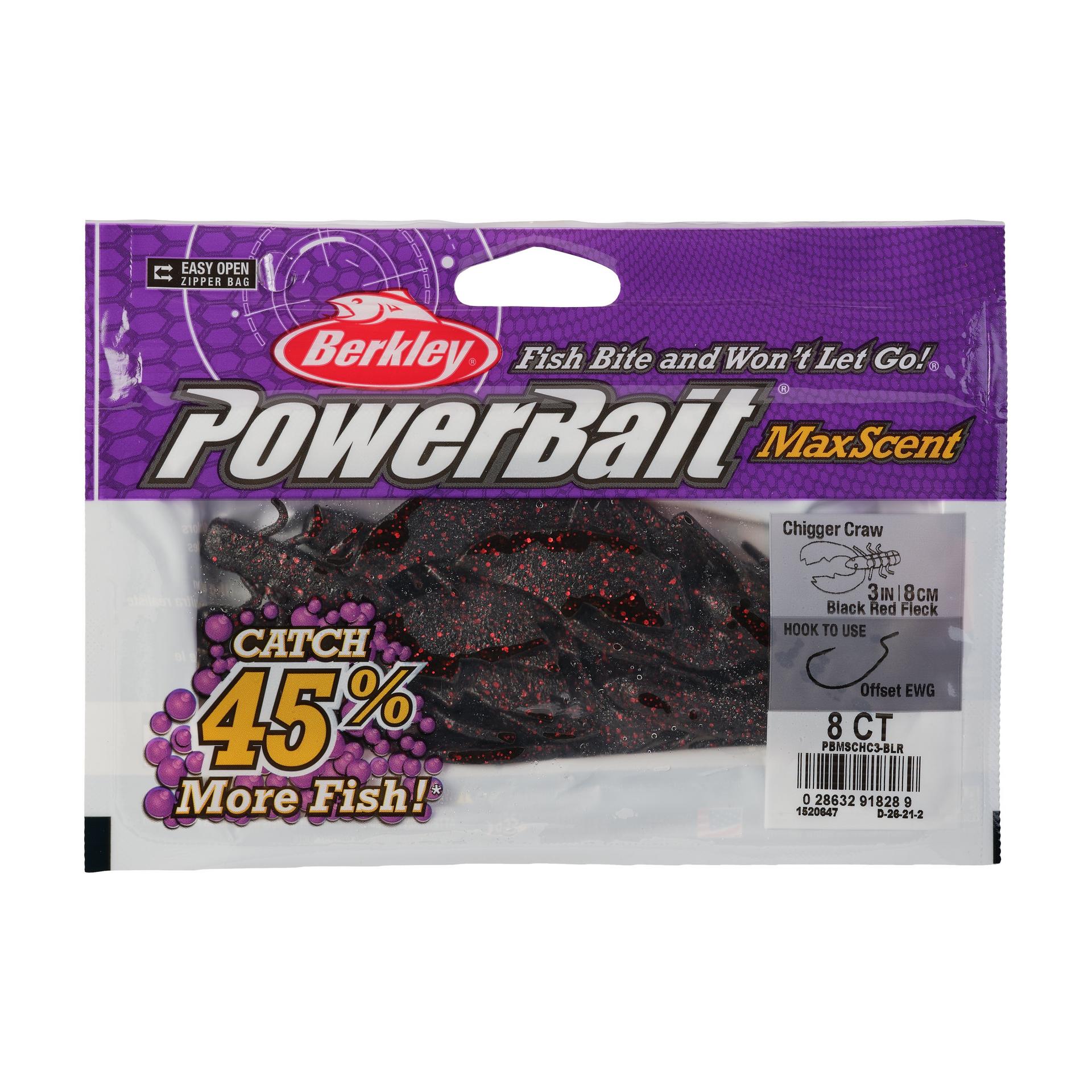 PowerBaitMaxScentChiggerCraw BlackRedFleck 3in PKG | Berkley Fishing