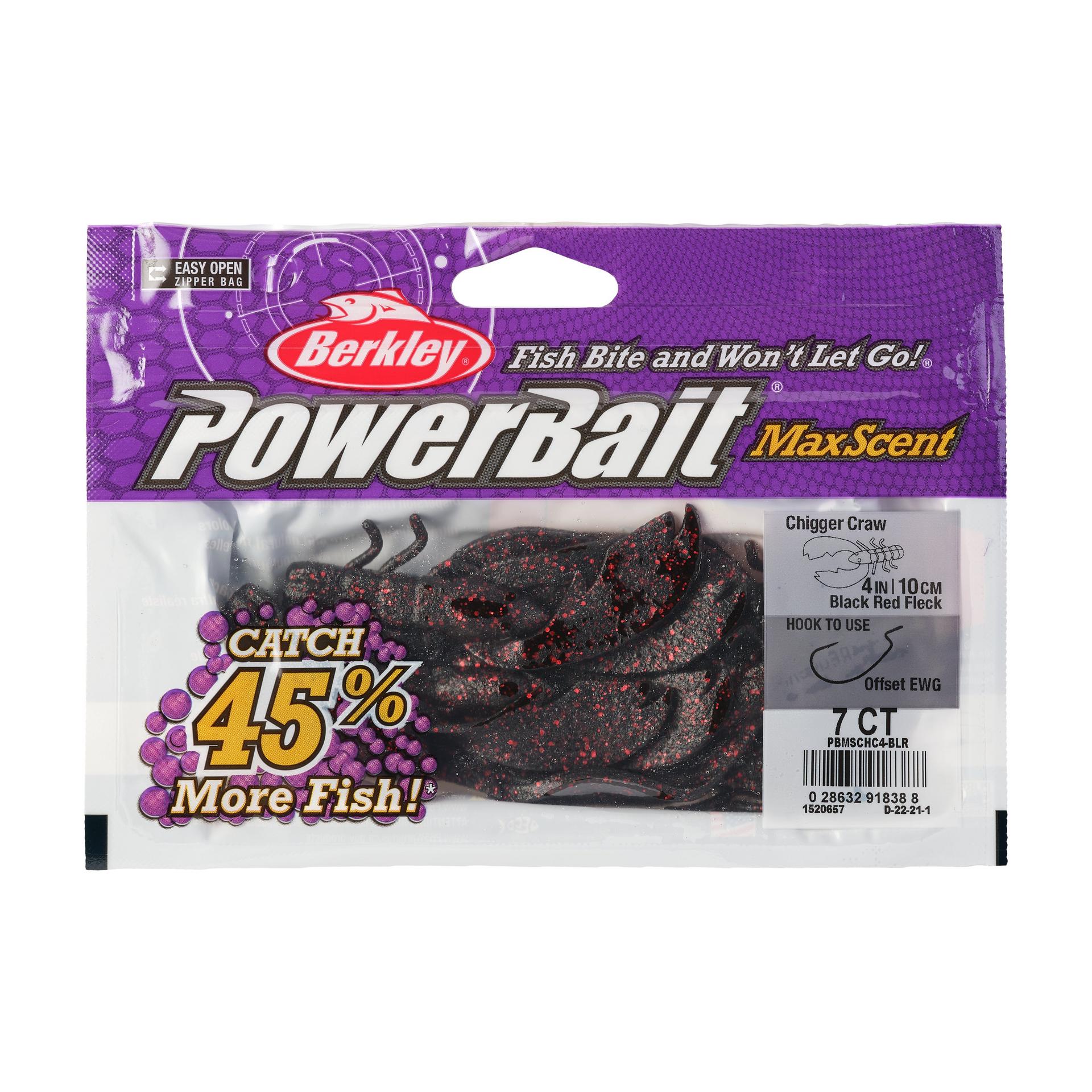 PowerBaitMaxScentChiggerCraw BlackRedFleck 4in PKG | Berkley Fishing