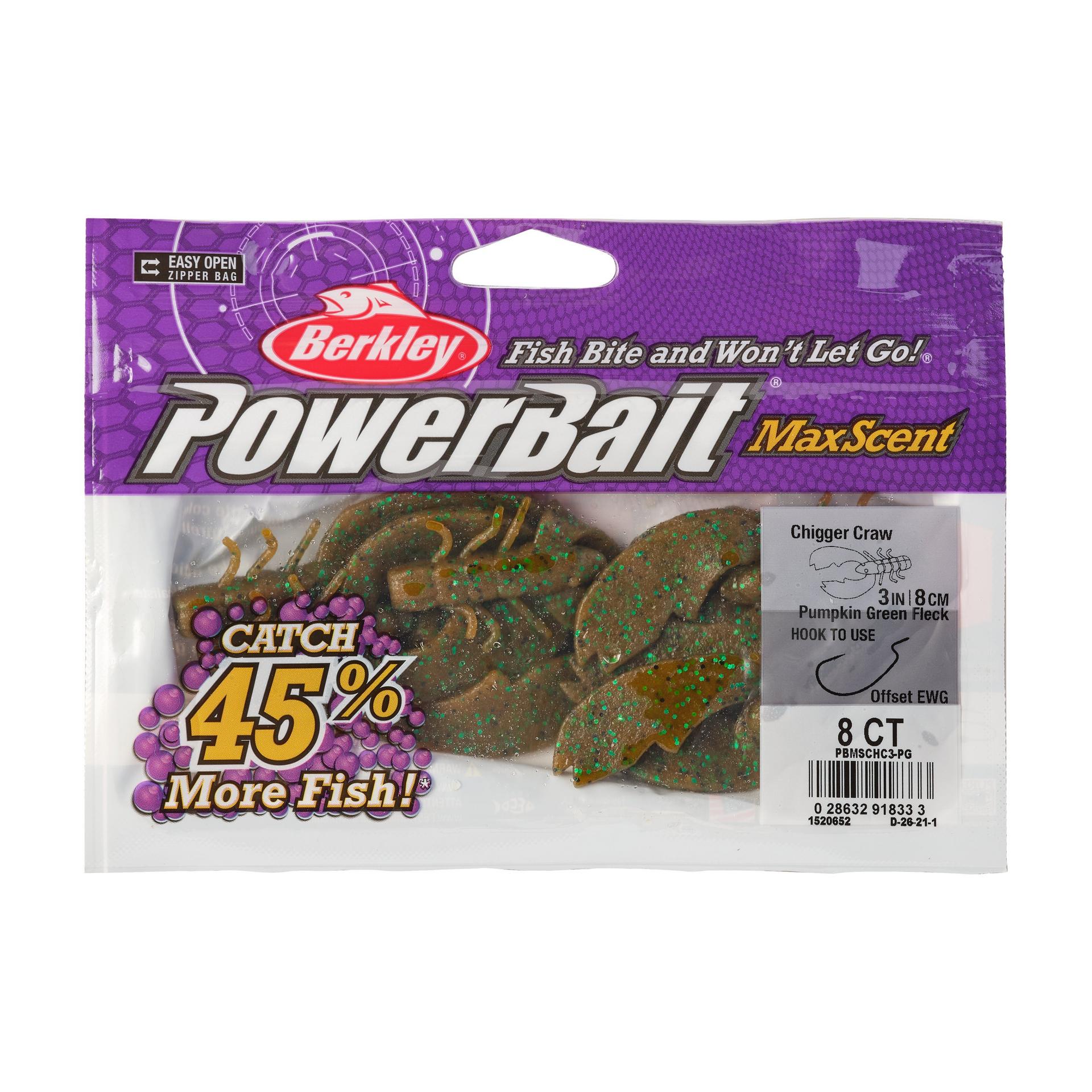 PowerBaitMaxScentChiggerCraw PumpkinGreenFleck 3in PKG | Berkley Fishing