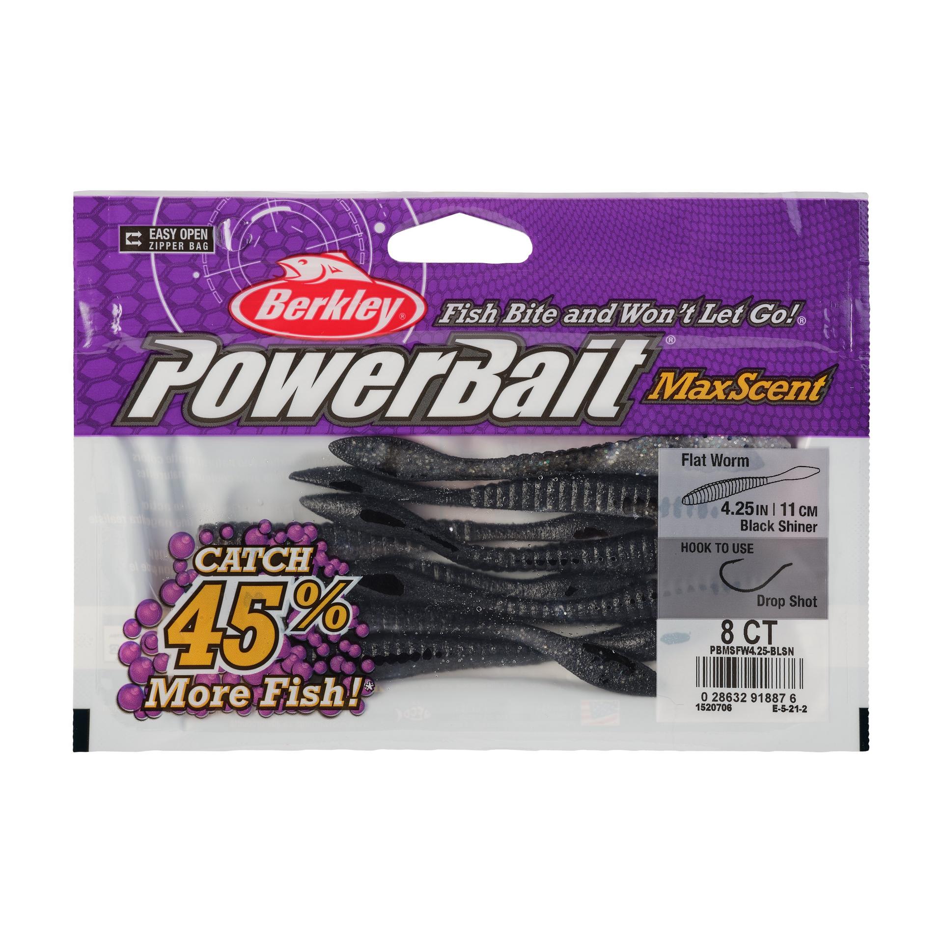 PowerBaitMaxScentFlatWorm BlackShiner 4.25in PKG | Berkley Fishing