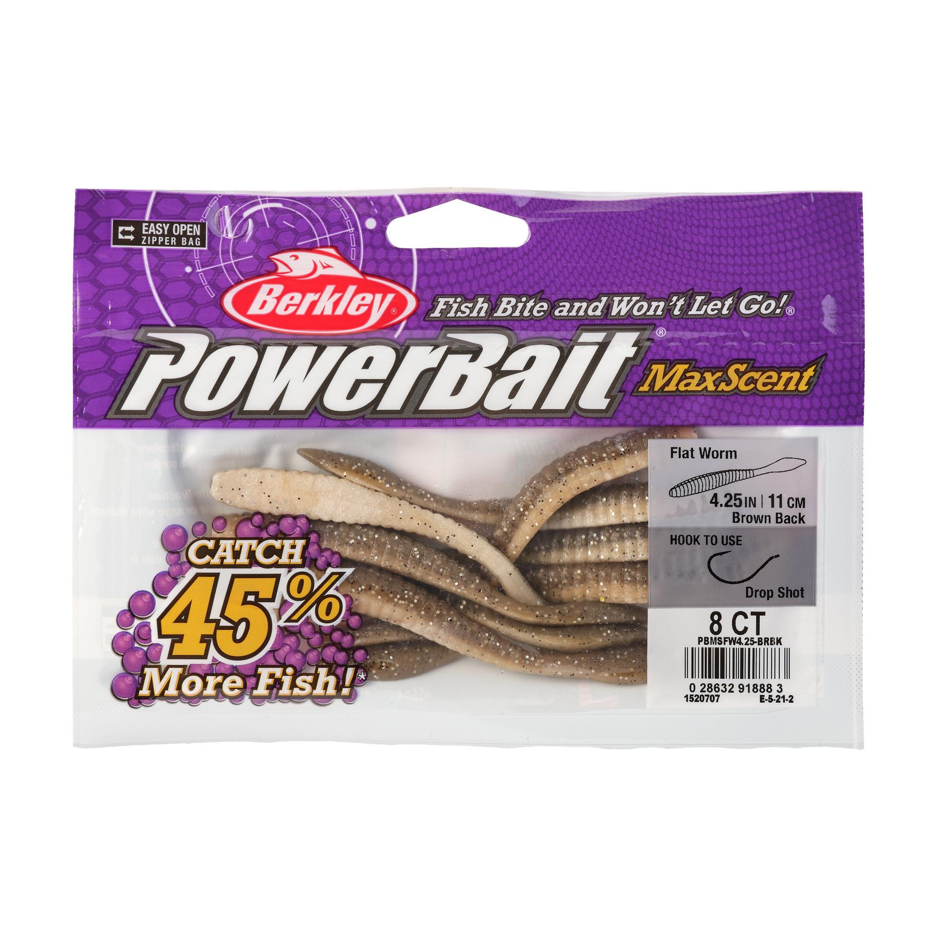 PowerBaitMaxScentFlatWorm BrownBack 4.25in PKG | Berkley Fishing