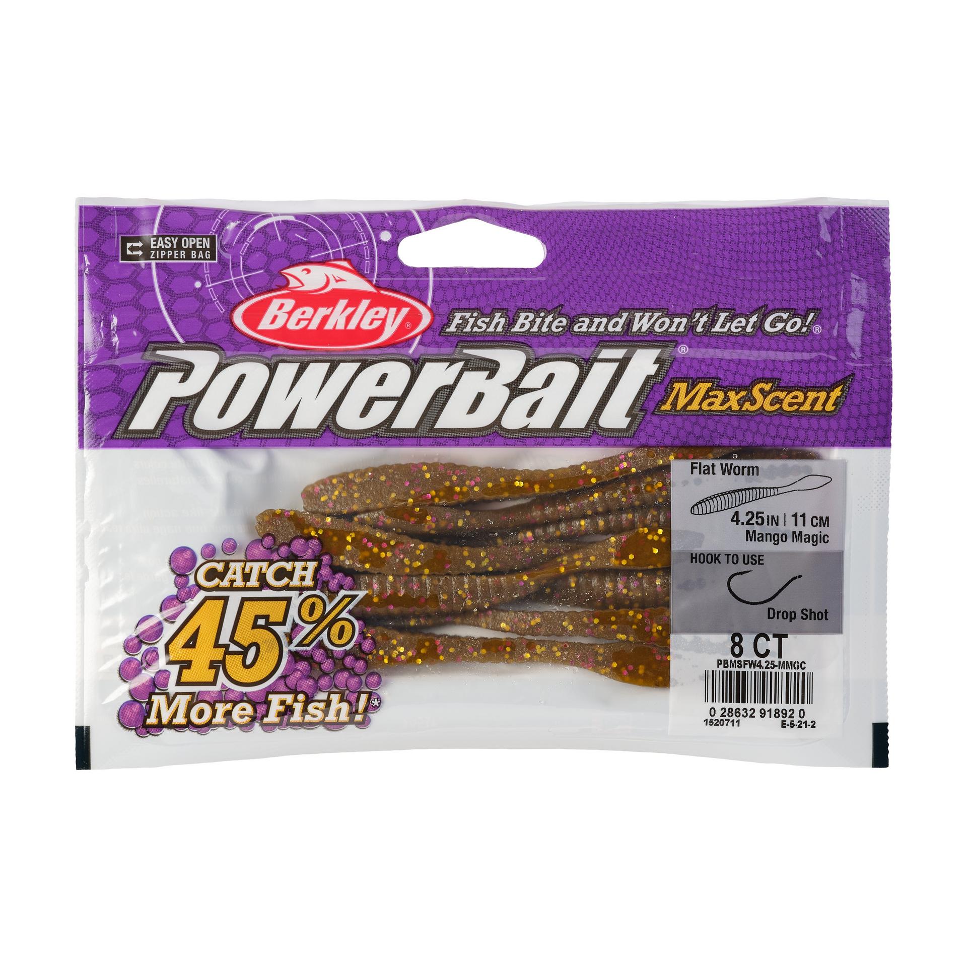 PowerBaitMaxScentFlatWorm MangoMagic 4.25in PKG | Berkley Fishing