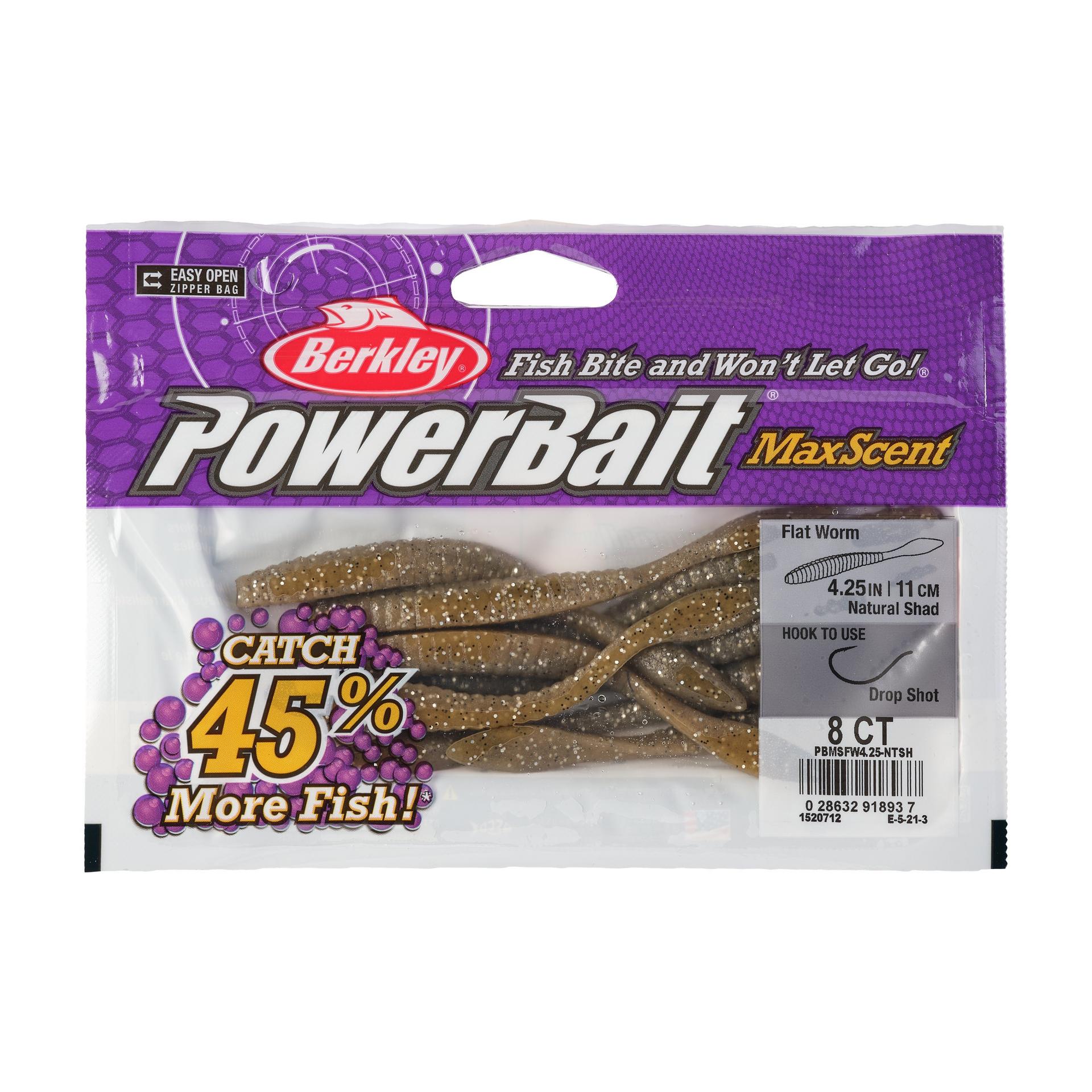 PowerBaitMaxScentFlatWorm NaturalShad 4.25in PKG | Berkley Fishing