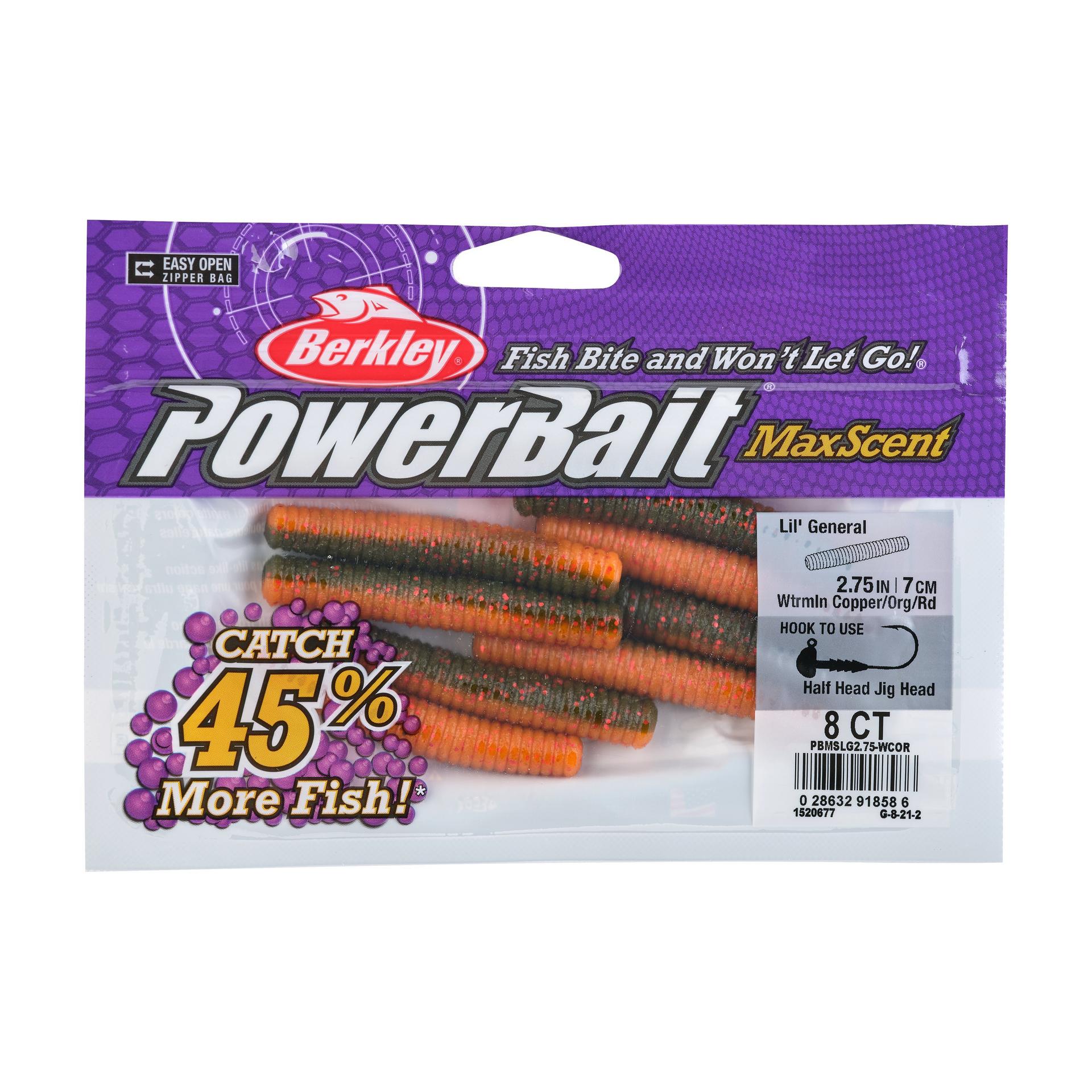 PowerBaitMaxScentLilGeneral WtrmlnCopperOrangeRd 2.75in PKG | Berkley Fishing