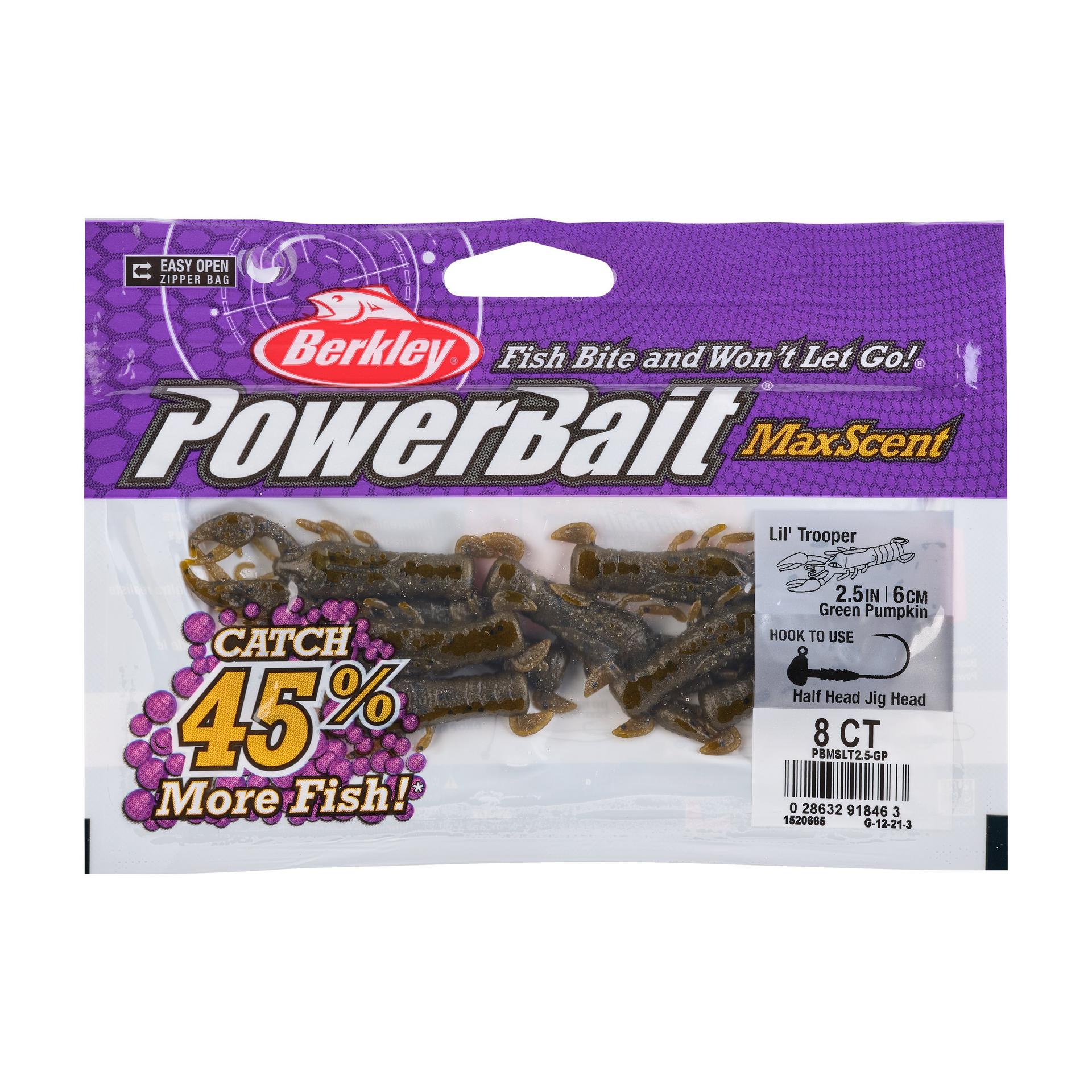 PowerBaitMaxScentLilTrooper GreenPumpkin 2.5in PKG | Berkley Fishing