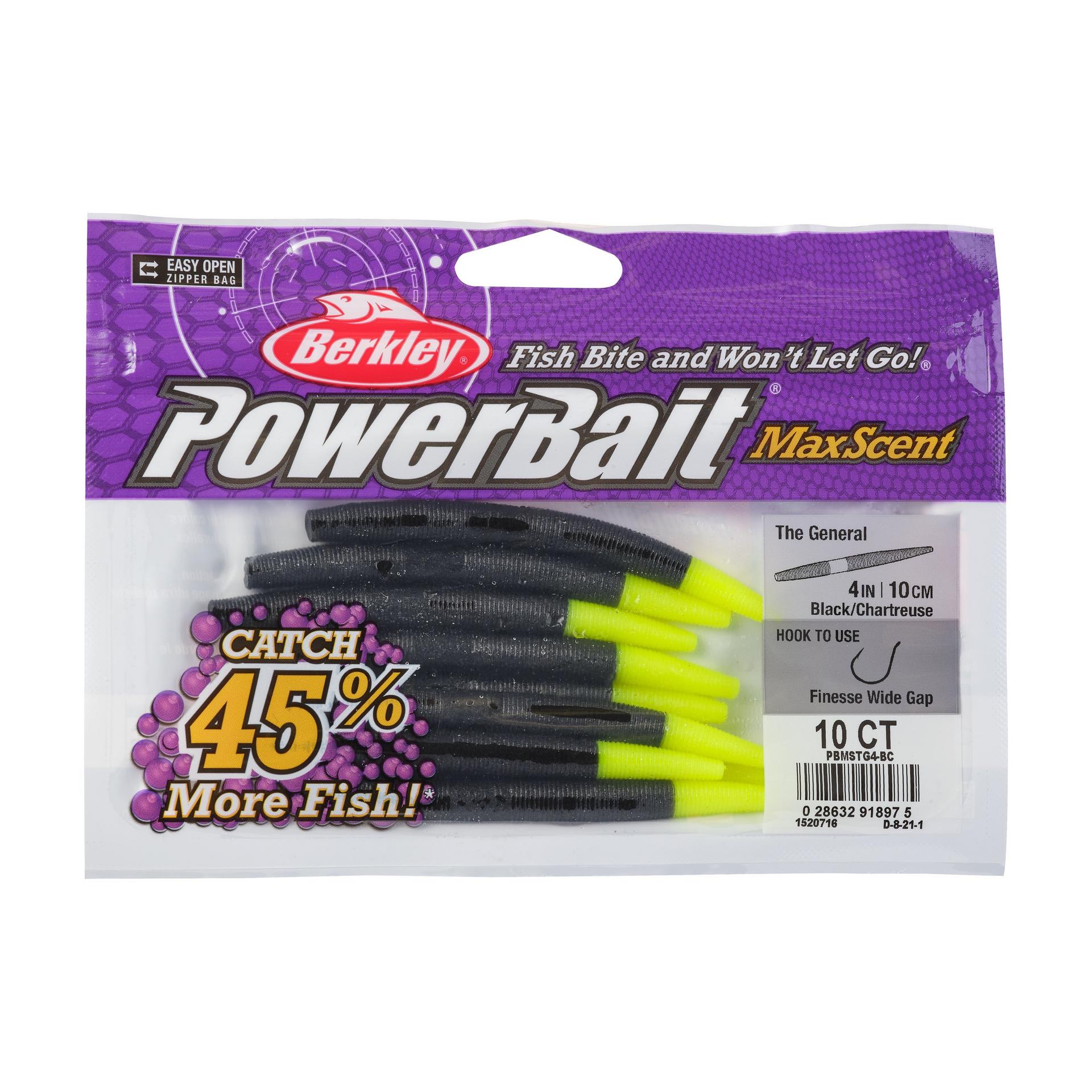 PowerBaitMaxScentTheGeneral BlackChartreuse 4in PKG | Berkley Fishing