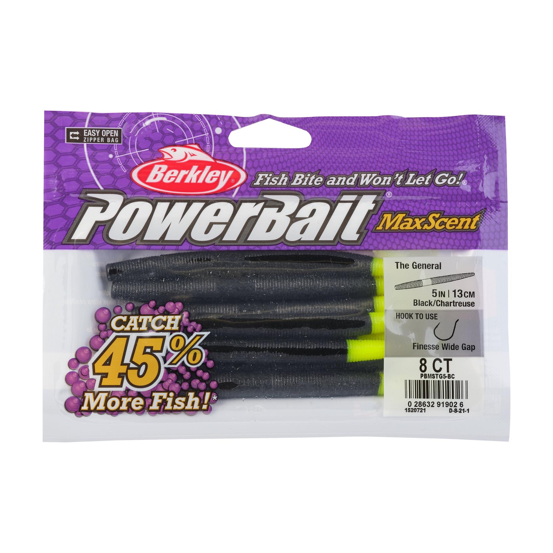 PowerBaitMaxScentTheGeneral BlackChartreuse 5in PKG | Berkley Fishing