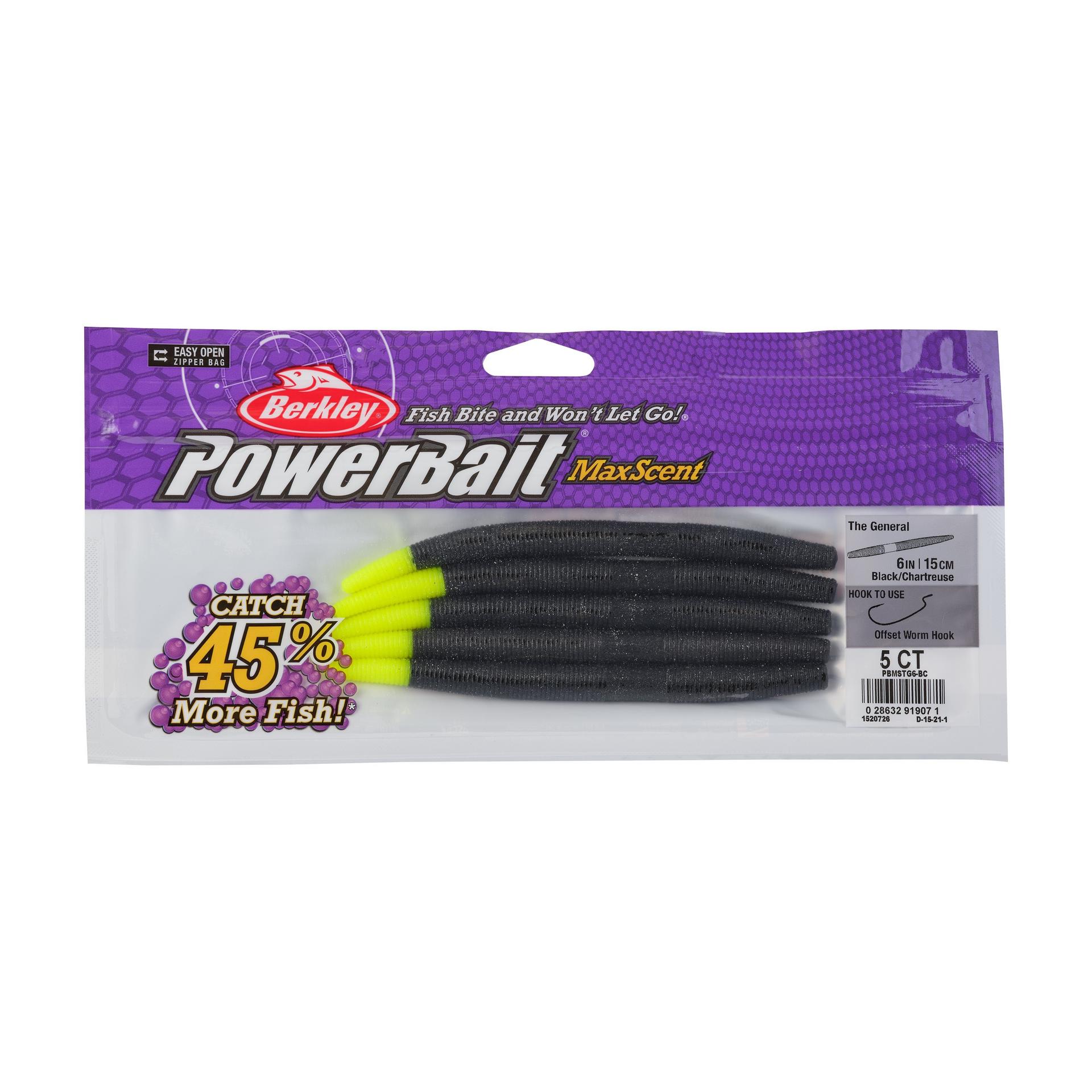 PowerBaitMaxScentTheGeneral BlackChartreuse 6in PKG | Berkley Fishing