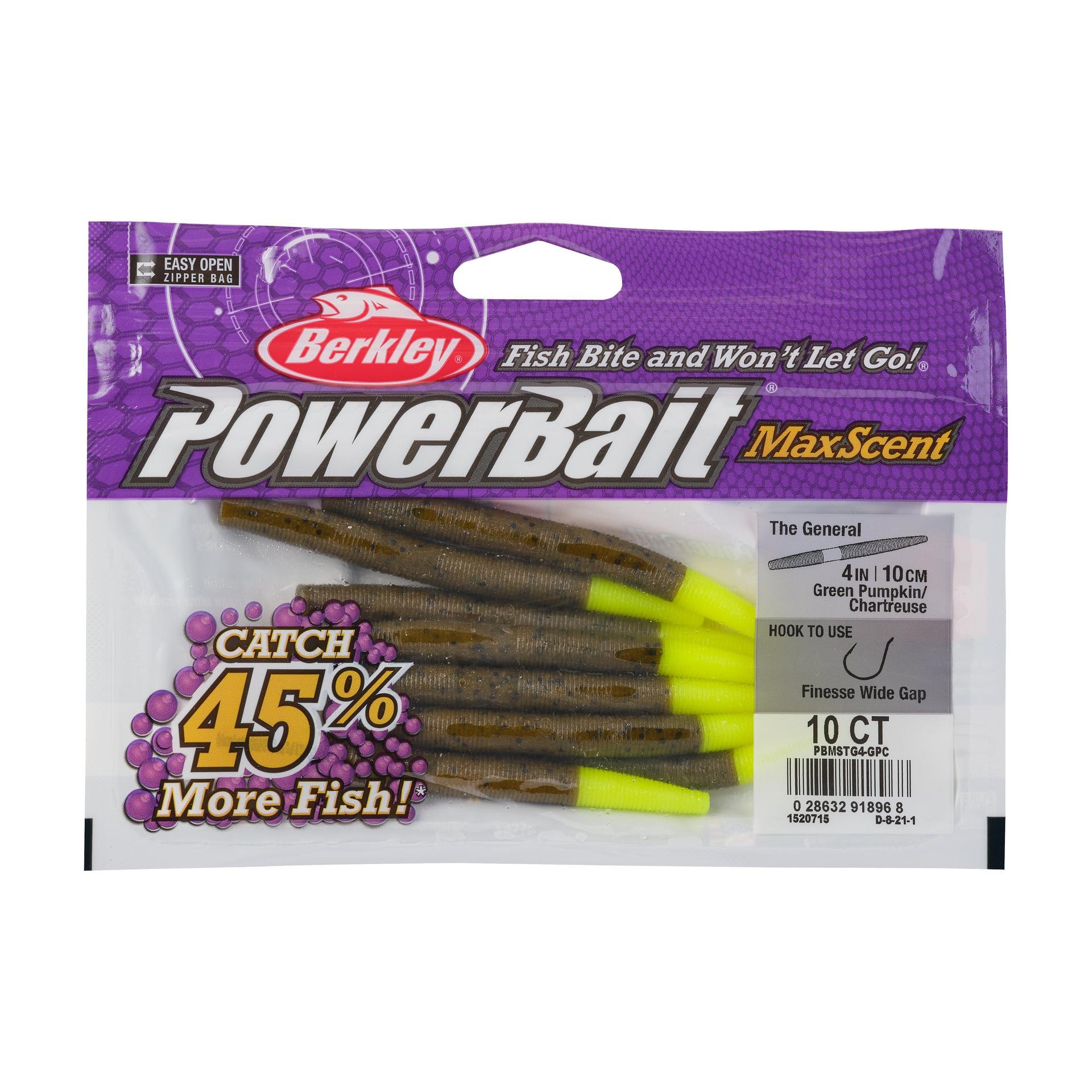 PowerBaitMaxScentTheGeneral GreenPumpkinChartreuse 4in PKG | Berkley Fishing