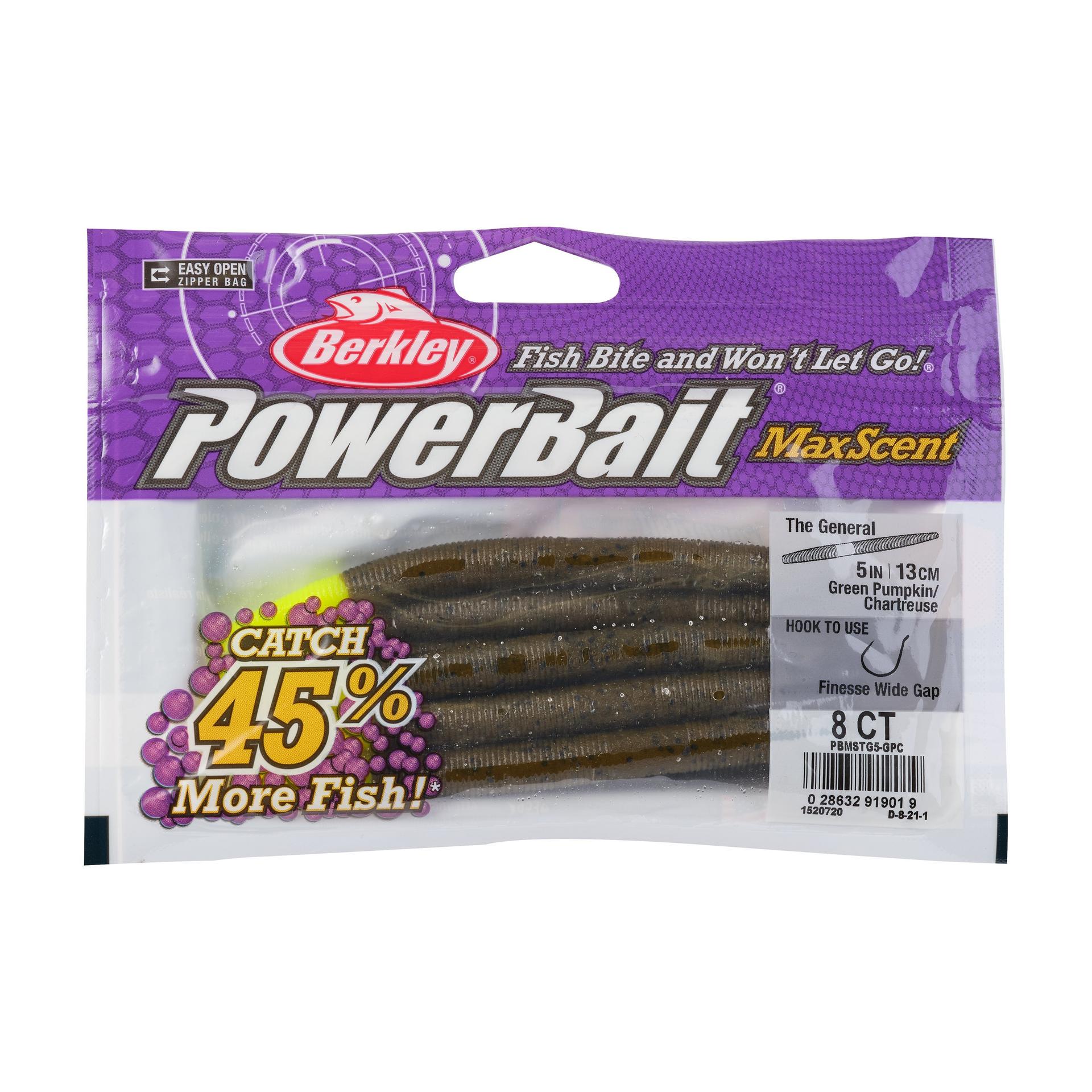 PowerBaitMaxScentTheGeneral GreenPumpkinChartreuse 5in PKG | Berkley Fishing