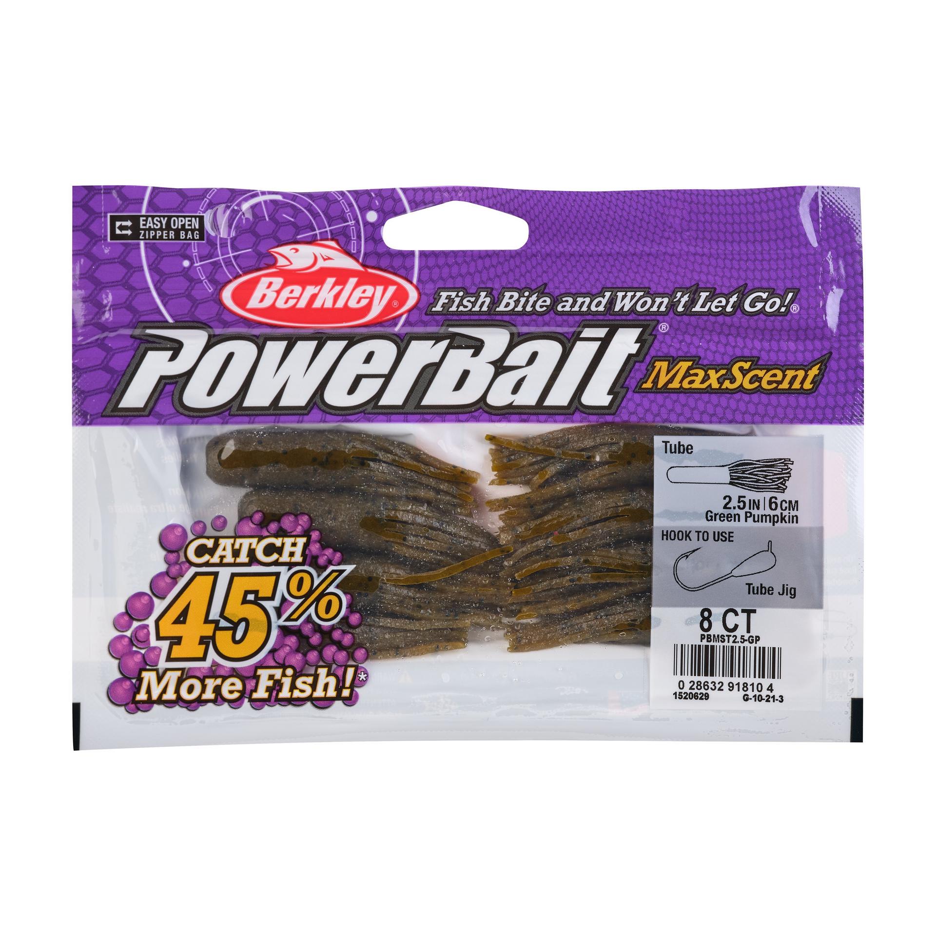 PowerBaitMaxScentTube GreenPumpkin 2.5in PKG | Berkley Fishing