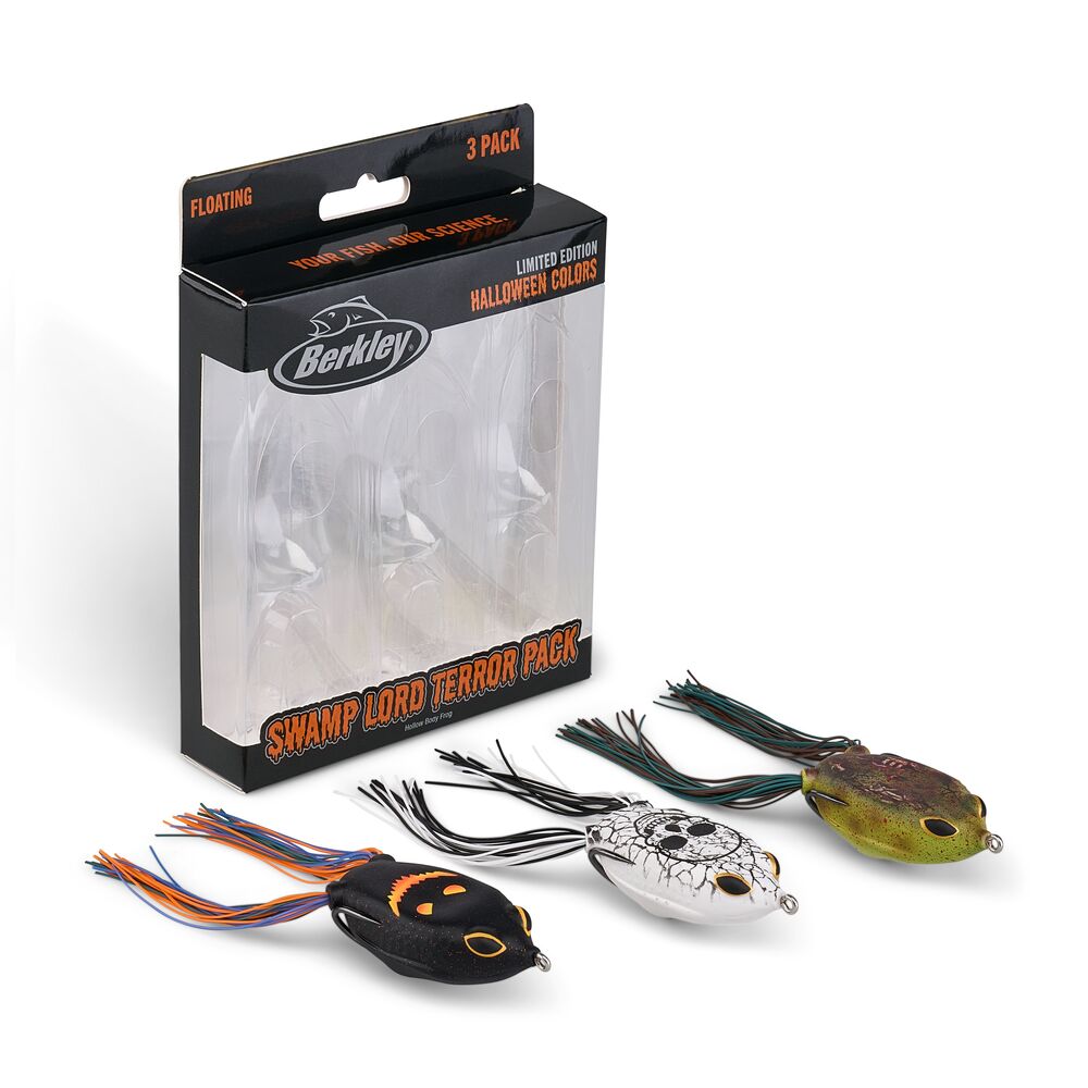 Berkley Swamp Lord Terror Pack 3-pack of Halloween fishing lures in their original retail box, with three lures displayed in front on a white background.