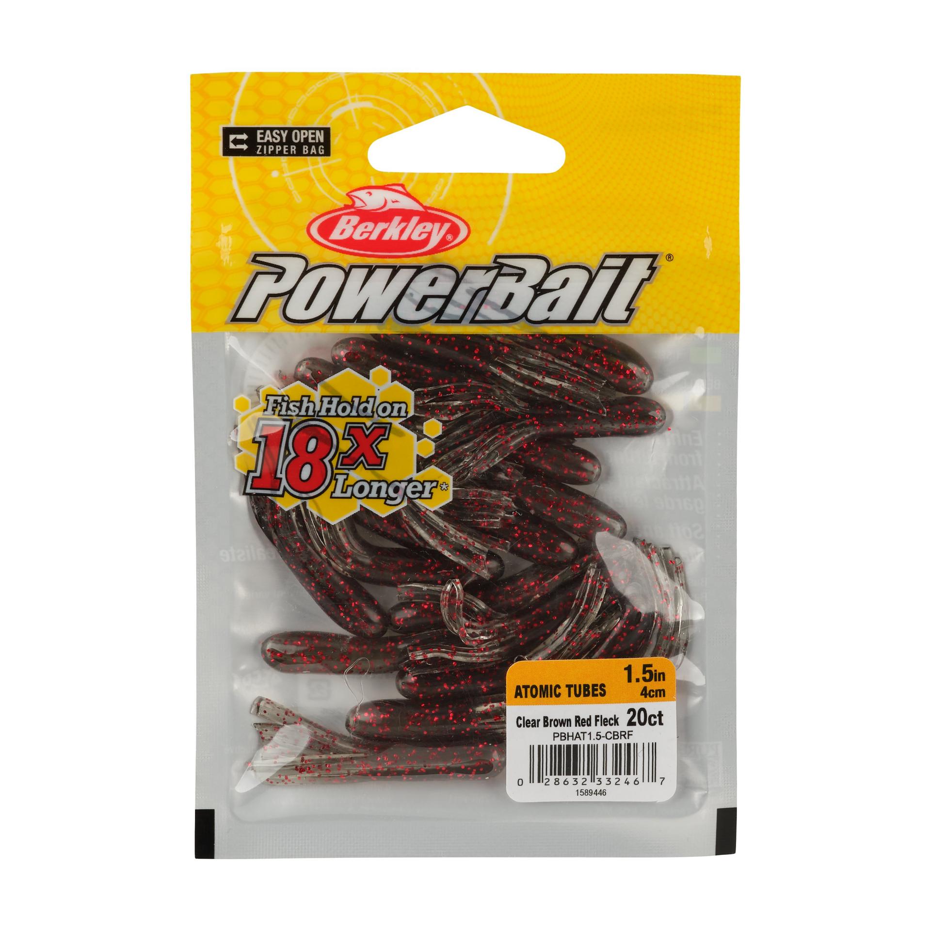 Berkley PowerBaitAtomicTubes ClearBrownRedFleck 1.5in PKG | Berkley Fishing