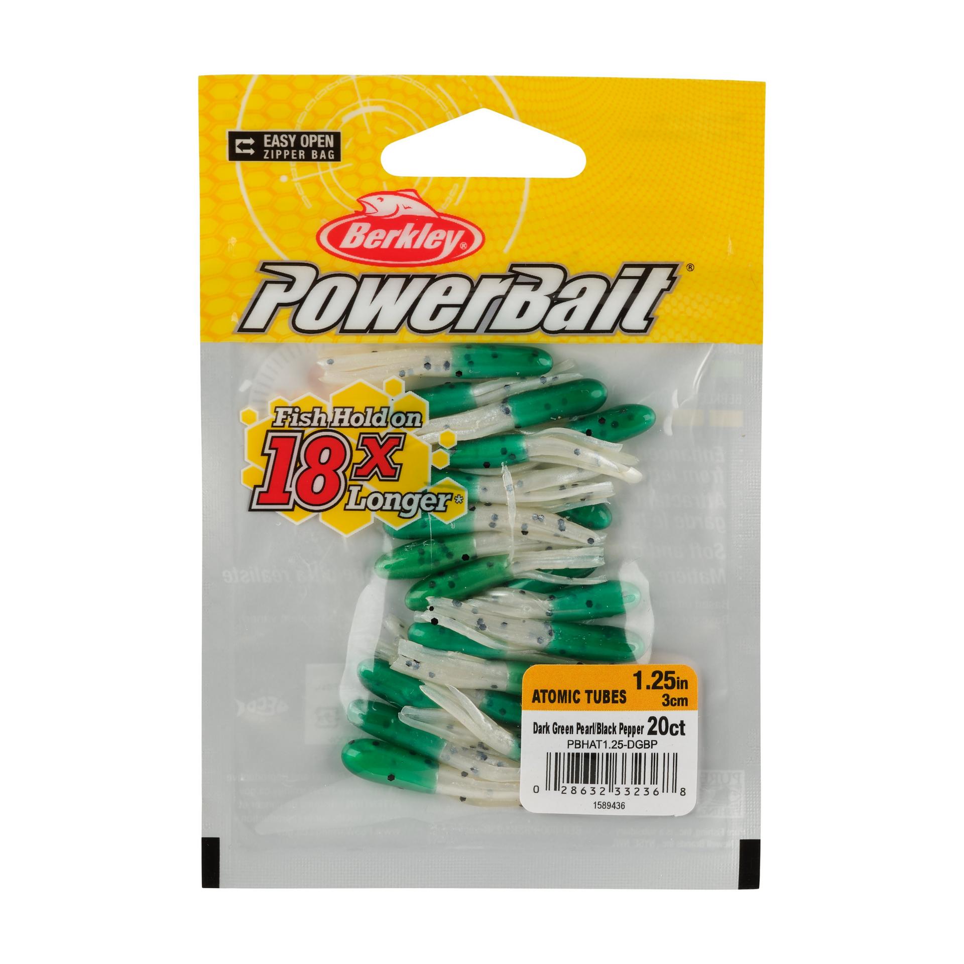 Berkley PowerBaitAtomicTubes DarkGreenPearlBlackPepper 1.25in PKG | Berkley Fishing