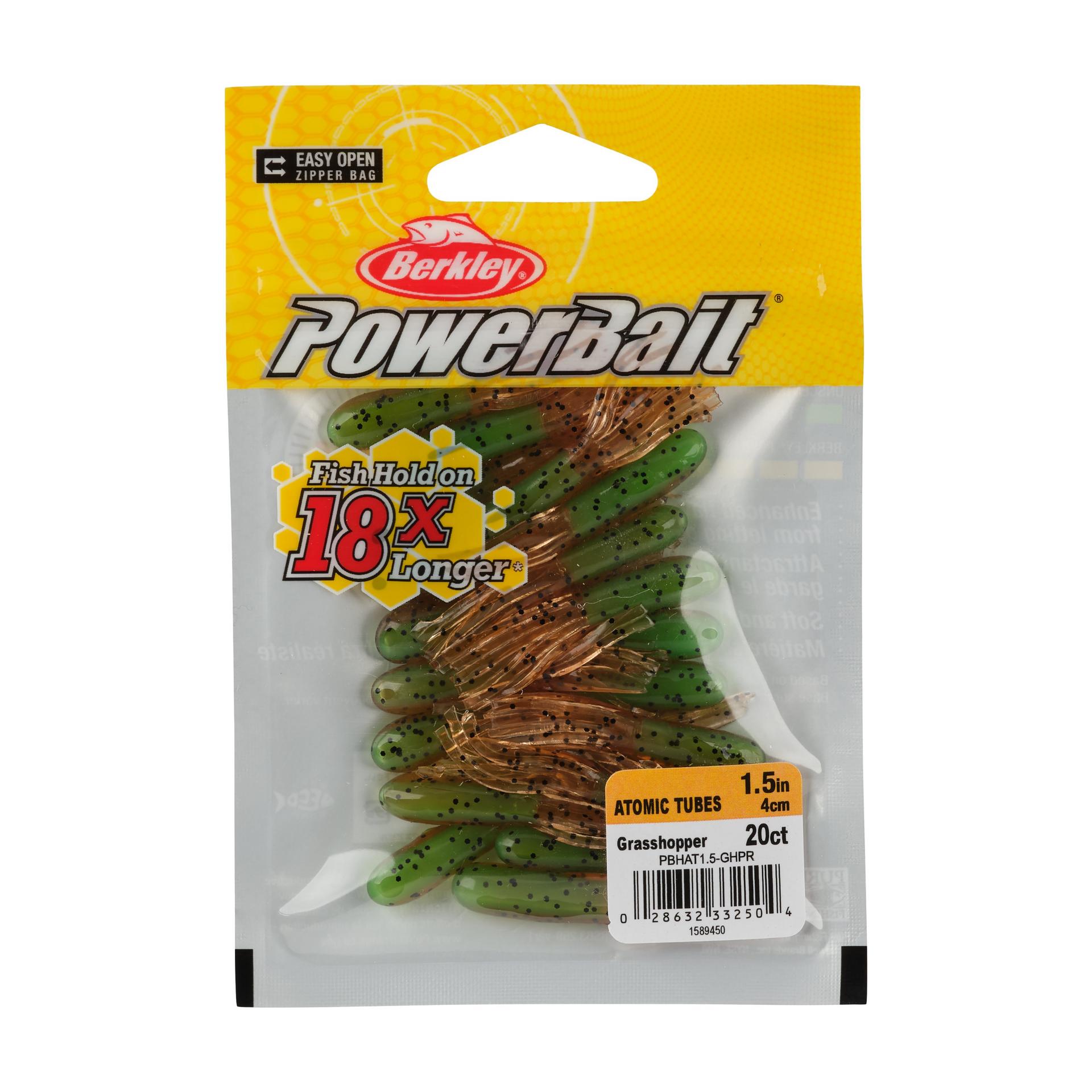 Berkley PowerBaitAtomicTubes Grasshopper 1.5in PKG | Berkley Fishing