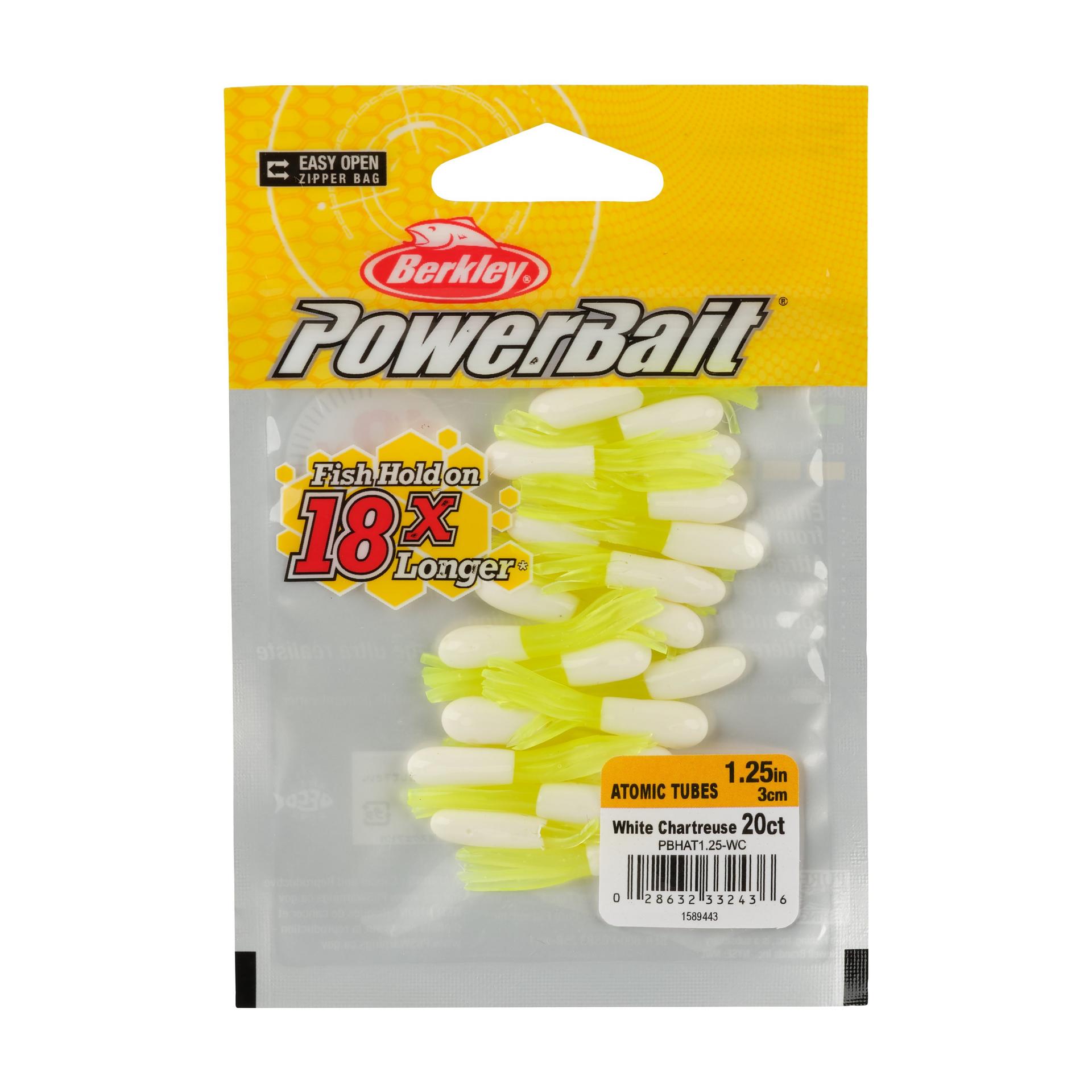 Berkley PowerBaitAtomicTubes WhiteChartreuse 1.25in PKG | Berkley Fishing