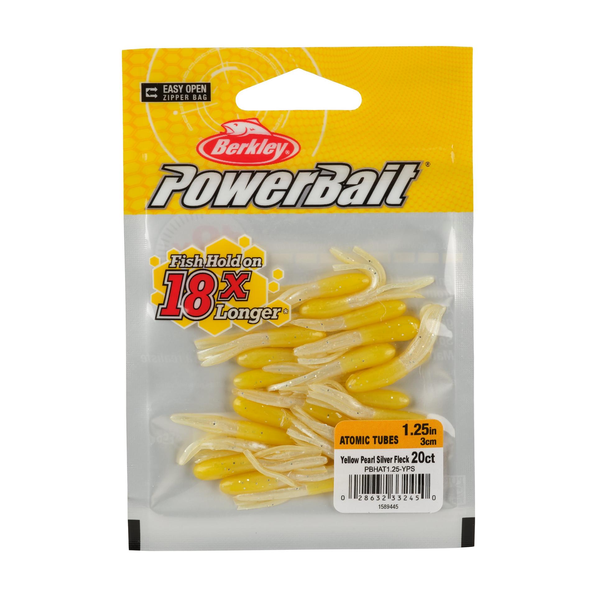 Berkley PowerBaitAtomicTubes YellowPearlSilverFleck 1.25in PKG | Berkley Fishing