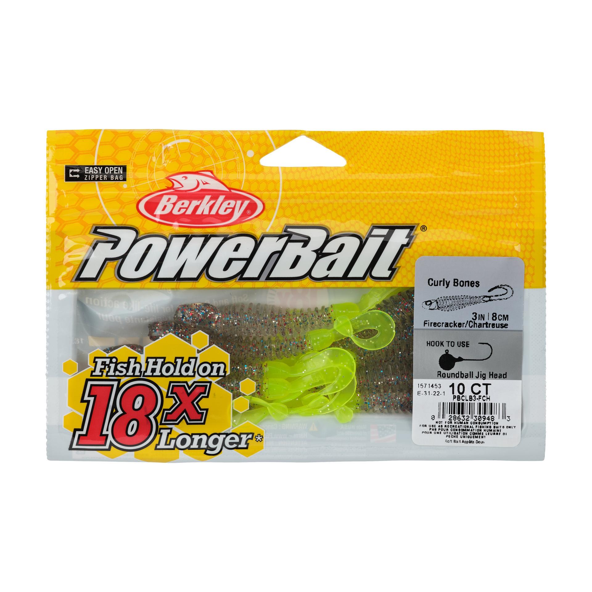 Berkley PowerBaitCurlyBones 3 FirecrackerChartreuse PKG | Berkley Fishing