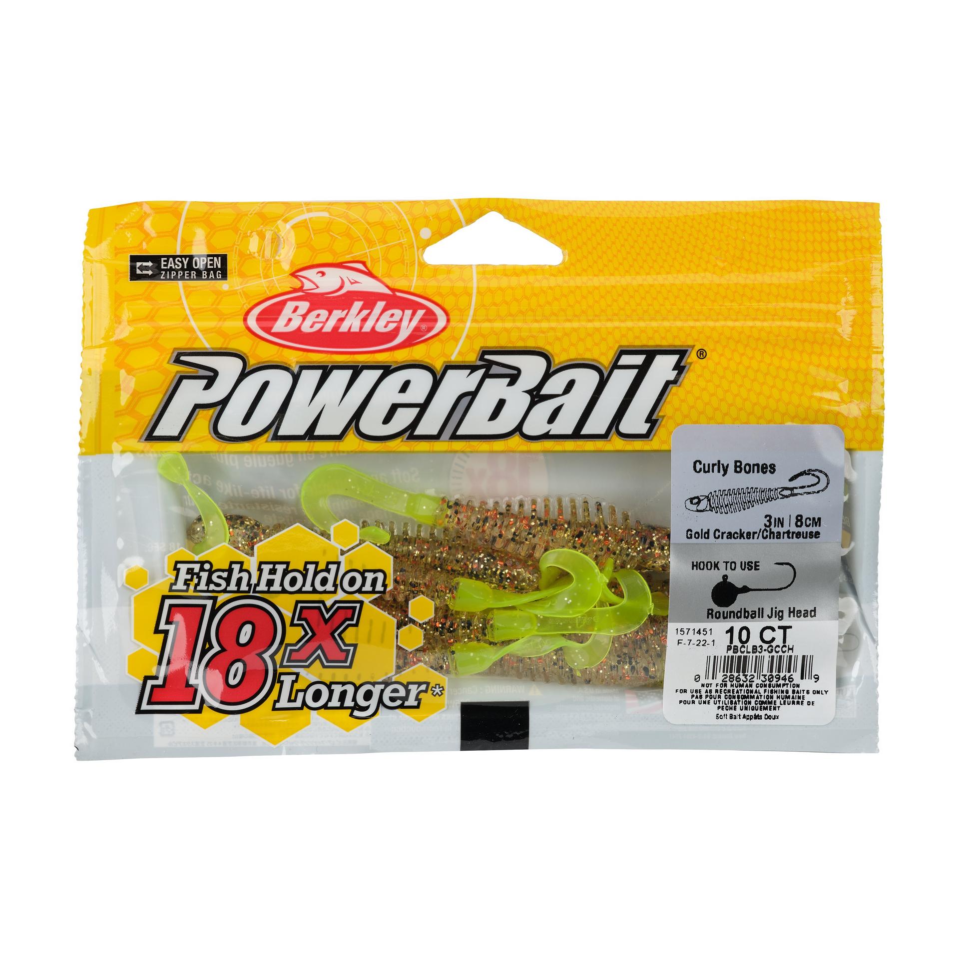 Berkley PowerBaitCurlyBones 3 GoldCrackerChartreuse PKG | Berkley Fishing