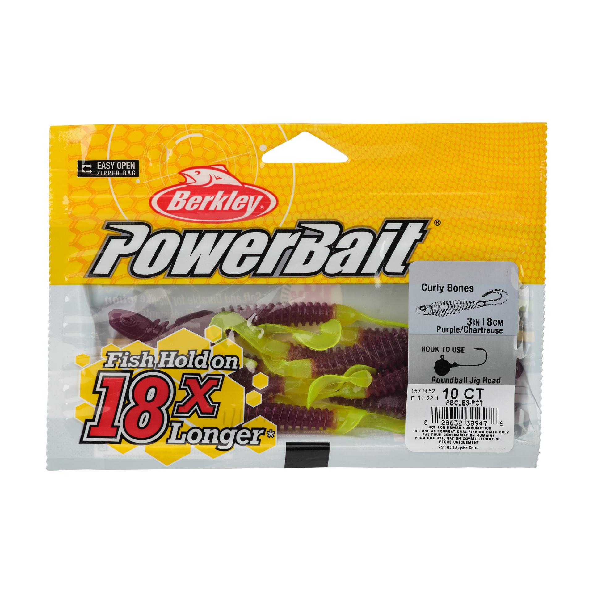 Berkley PowerBaitCurlyBones 3 PurpleChartreuse PKG | Berkley Fishing