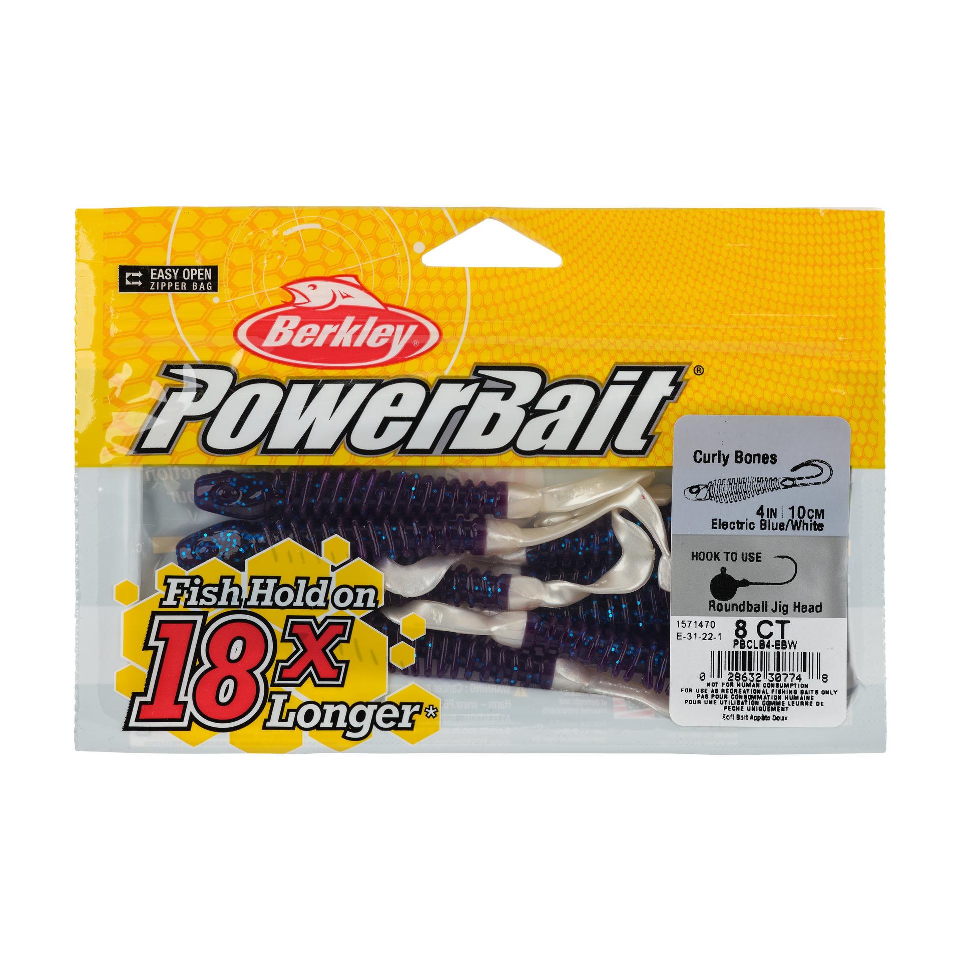 Berkley PowerBaitCurlyBones 4 ElectricBlueWhite PKG | Berkley Fishing