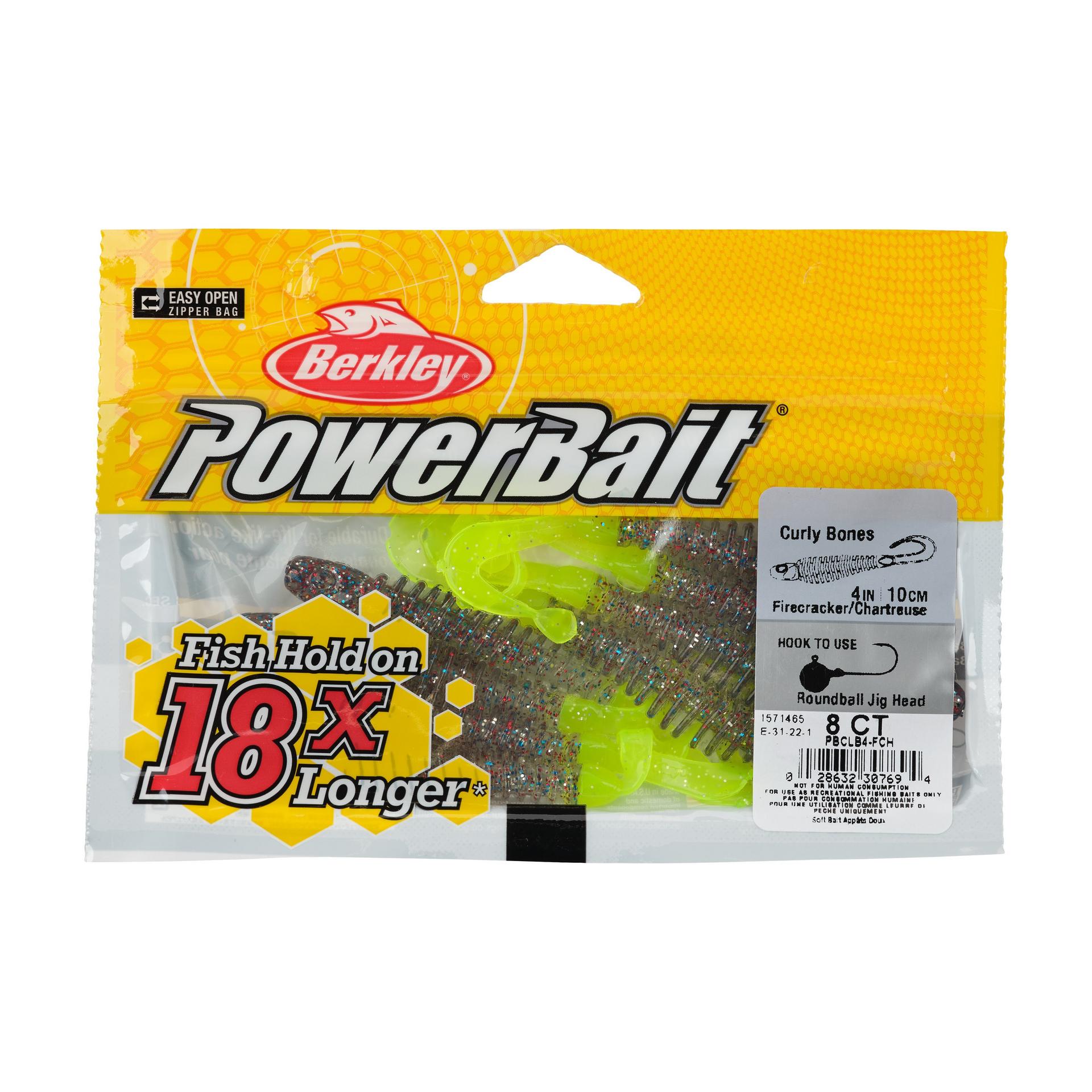 Berkley PowerBaitCurlyBones 4 FirecrackerChartreuse PKG | Berkley Fishing