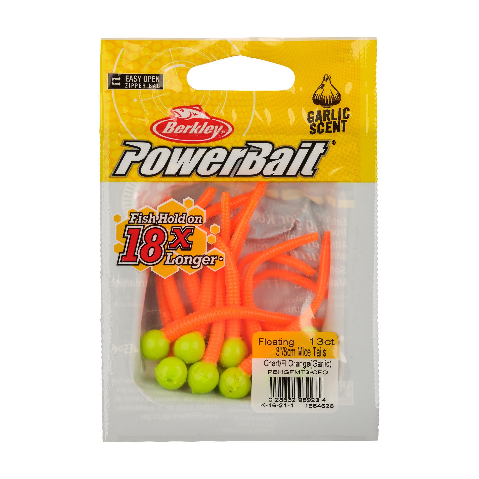 Berkley PowerBaitFloatingMiceTails Garlic ChartreuseFluorescentOrange PKG | Berkley Fishing