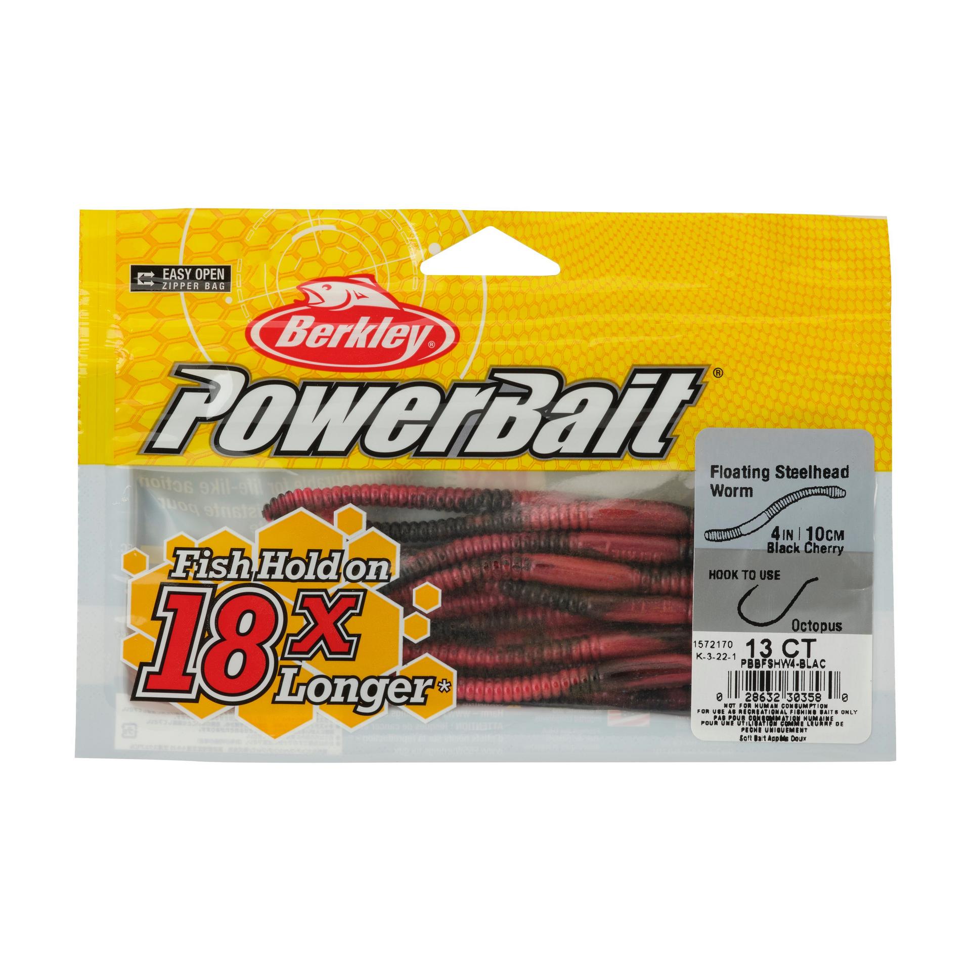 Berkley PowerBaitFloatingSteelheadWorm BlackCherry 4in PKG | Berkley Fishing