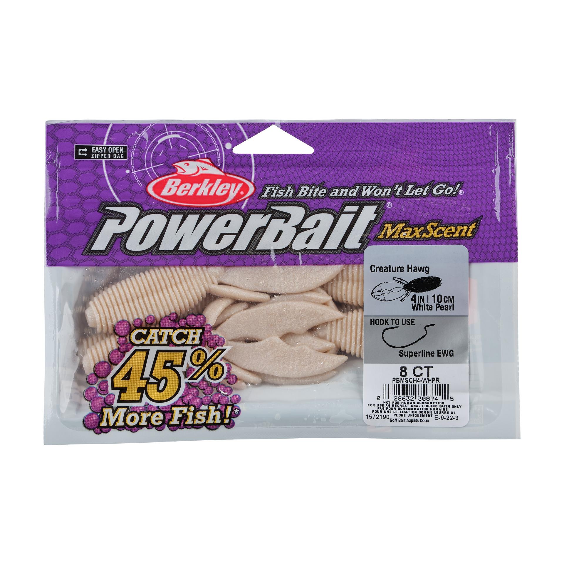 Berkley PowerBaitMaxScentCreatureHawg WhitePearl PKG | Berkley Fishing