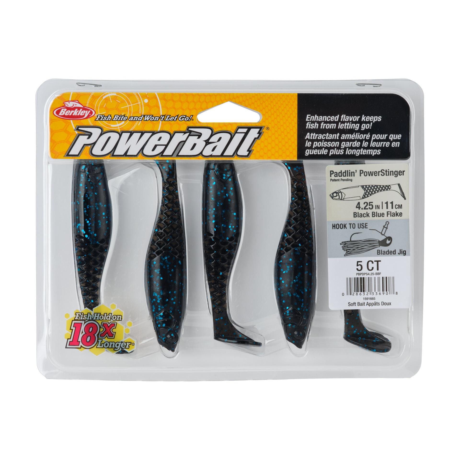 Berkley PowerBaitPaddlinPowerStinger BlackBlueFleck 4.25in PKG | Berkley Fishing