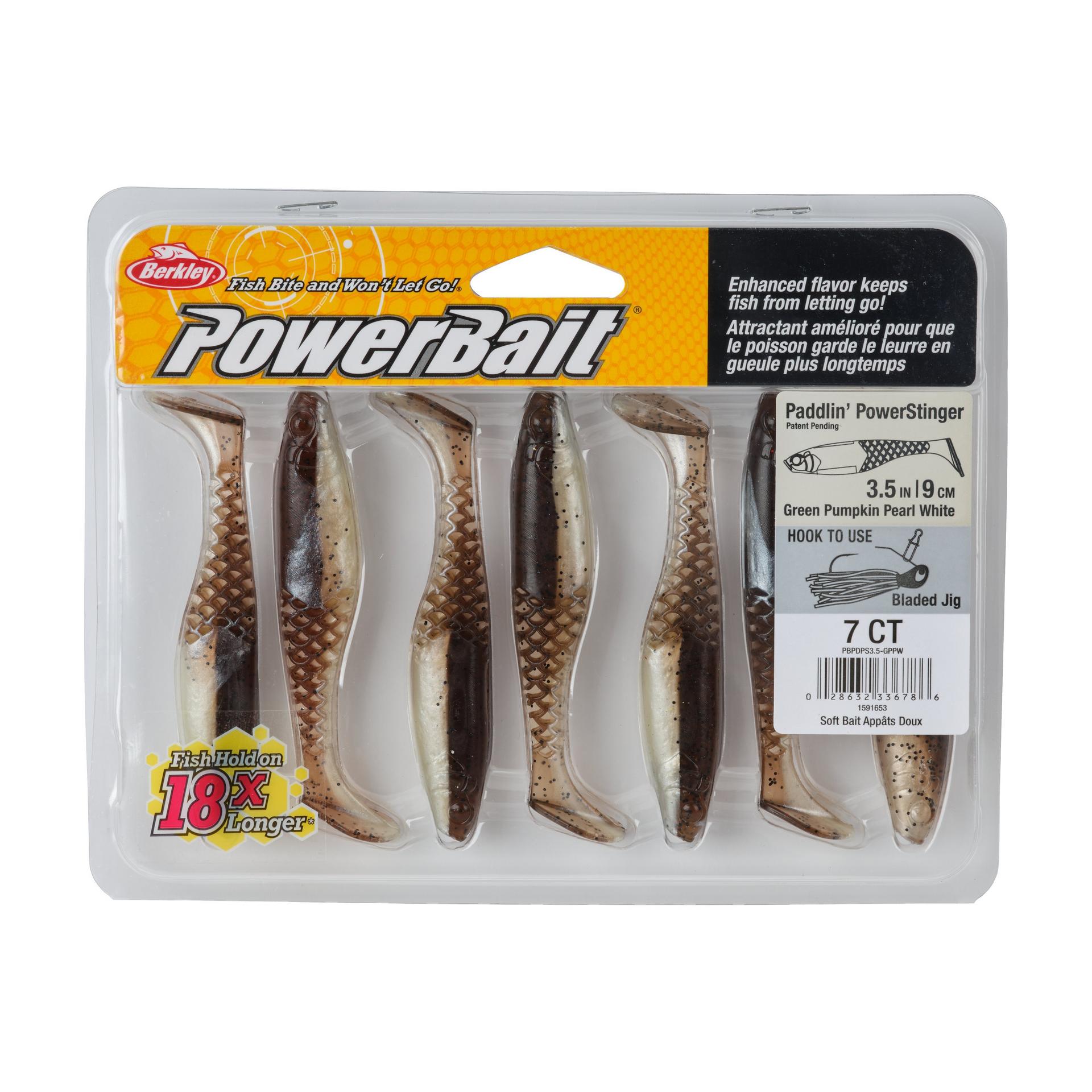 Berkley PowerBaitPaddlinPowerStinger GreenPumpkinPearlWhite 3.5in PKG | Berkley Fishing