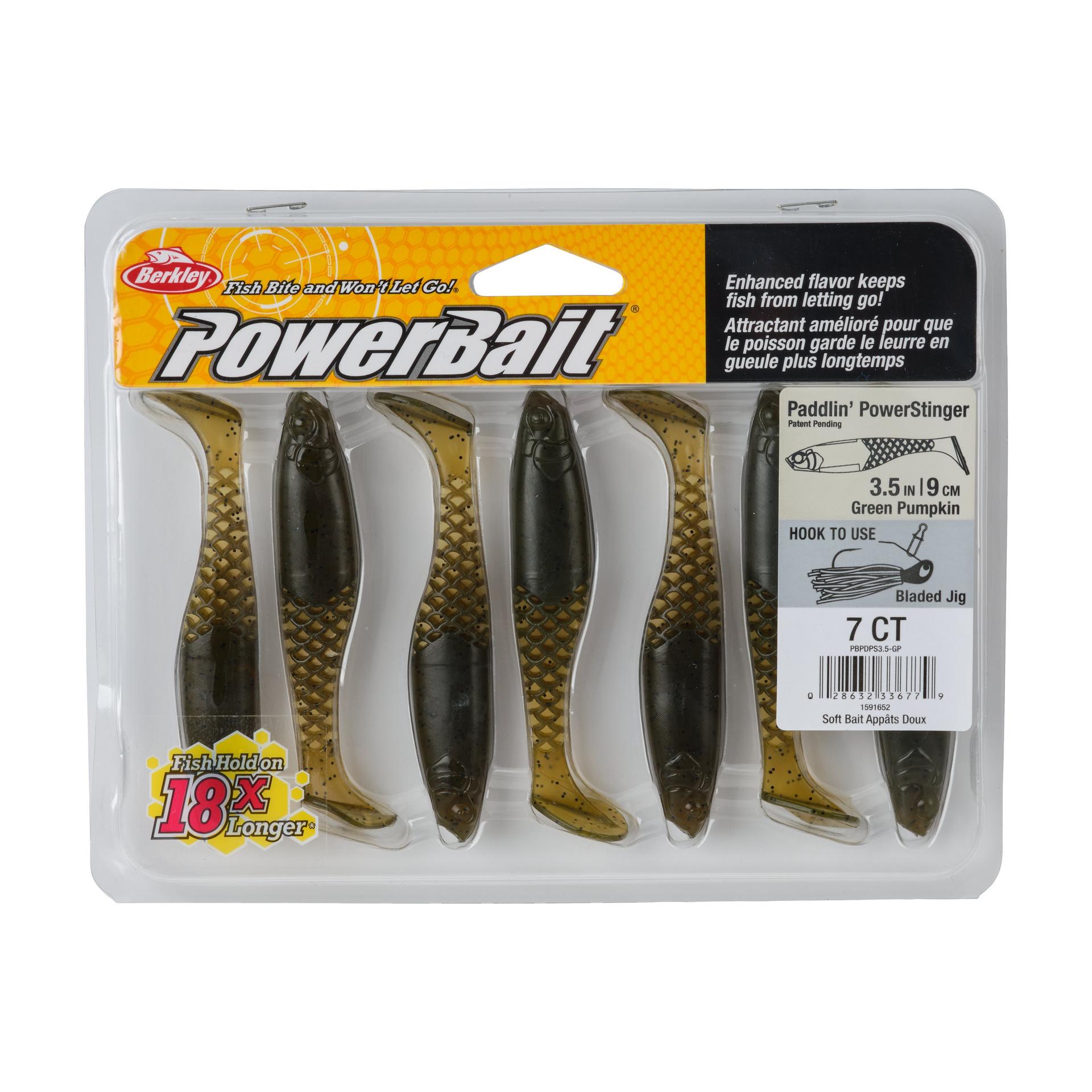 Berkley PowerBaitPaddlinPowerStinger GreenPumpkin 3.5in PKG | Berkley Fishing